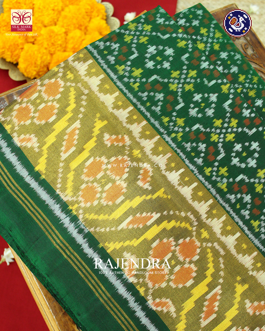 Traditional Buttonful Design Green Rajkot Patola Saree