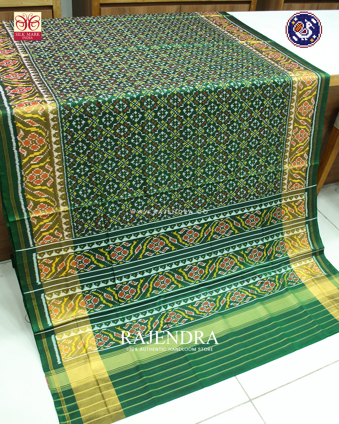 Traditional Buttonful Design Green Rajkot Patola Saree