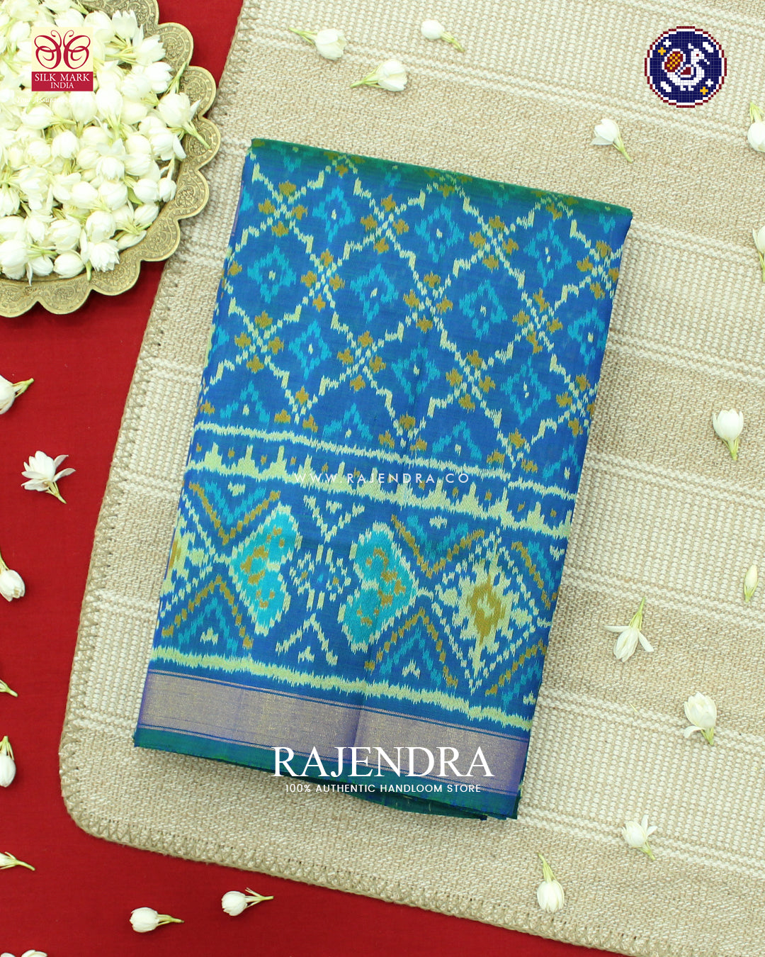 Traditional Buttonful Design Light Blue Rajkot Patola Saree