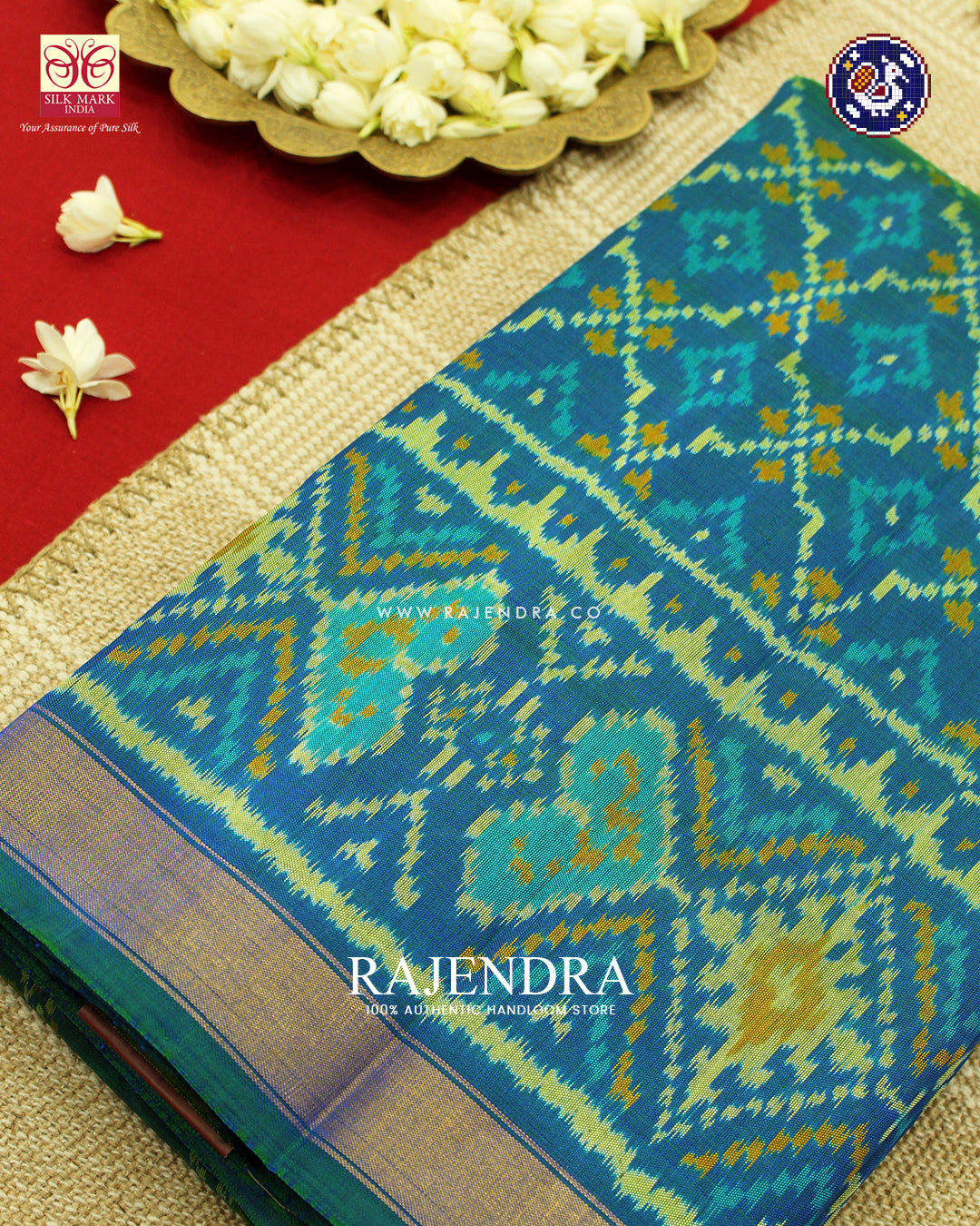 Traditional Buttonful Design Light Blue Rajkot Patola Saree
