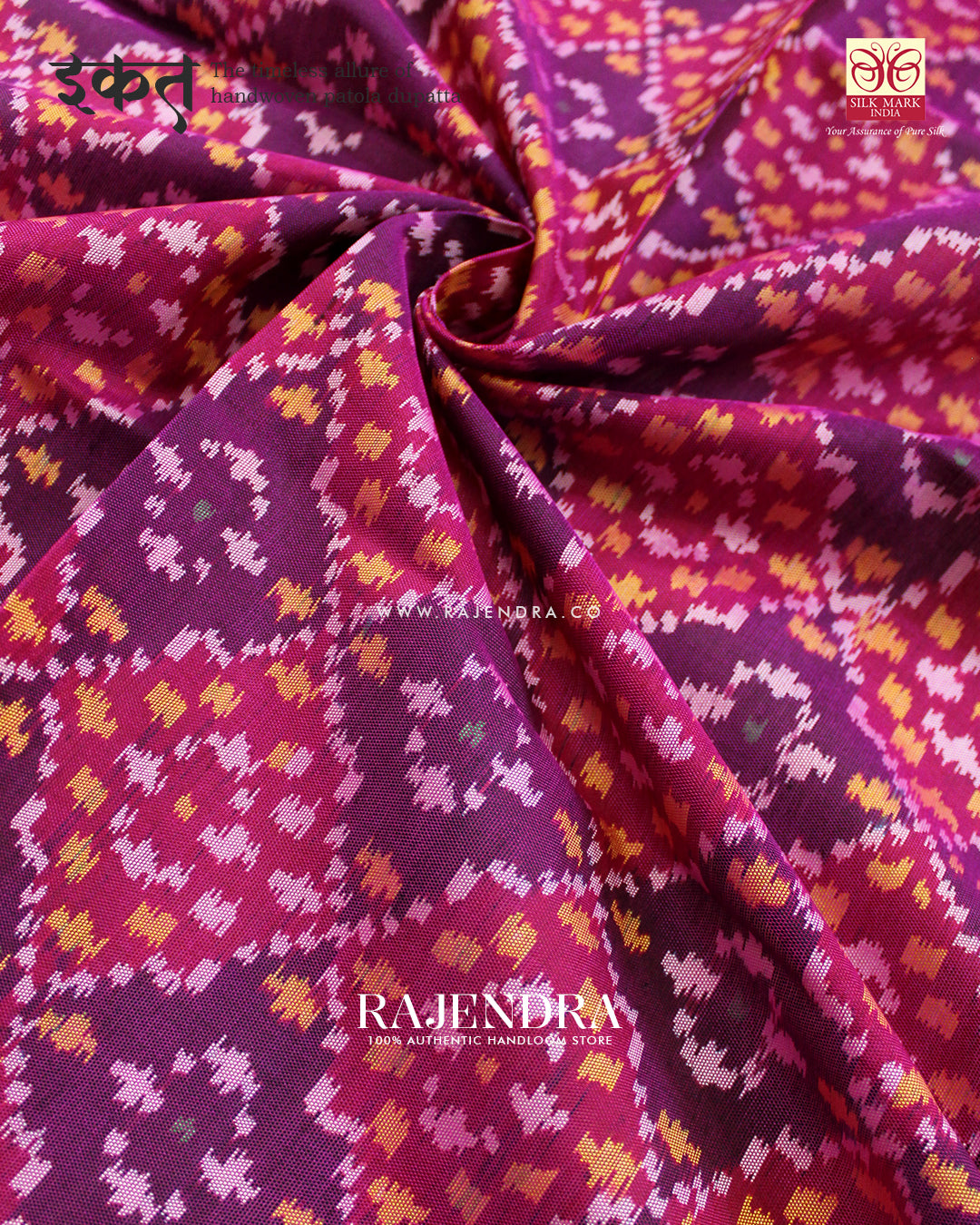 Exclusive Buttonful Design Magenta Ikat Rajkot Patola Dupatta