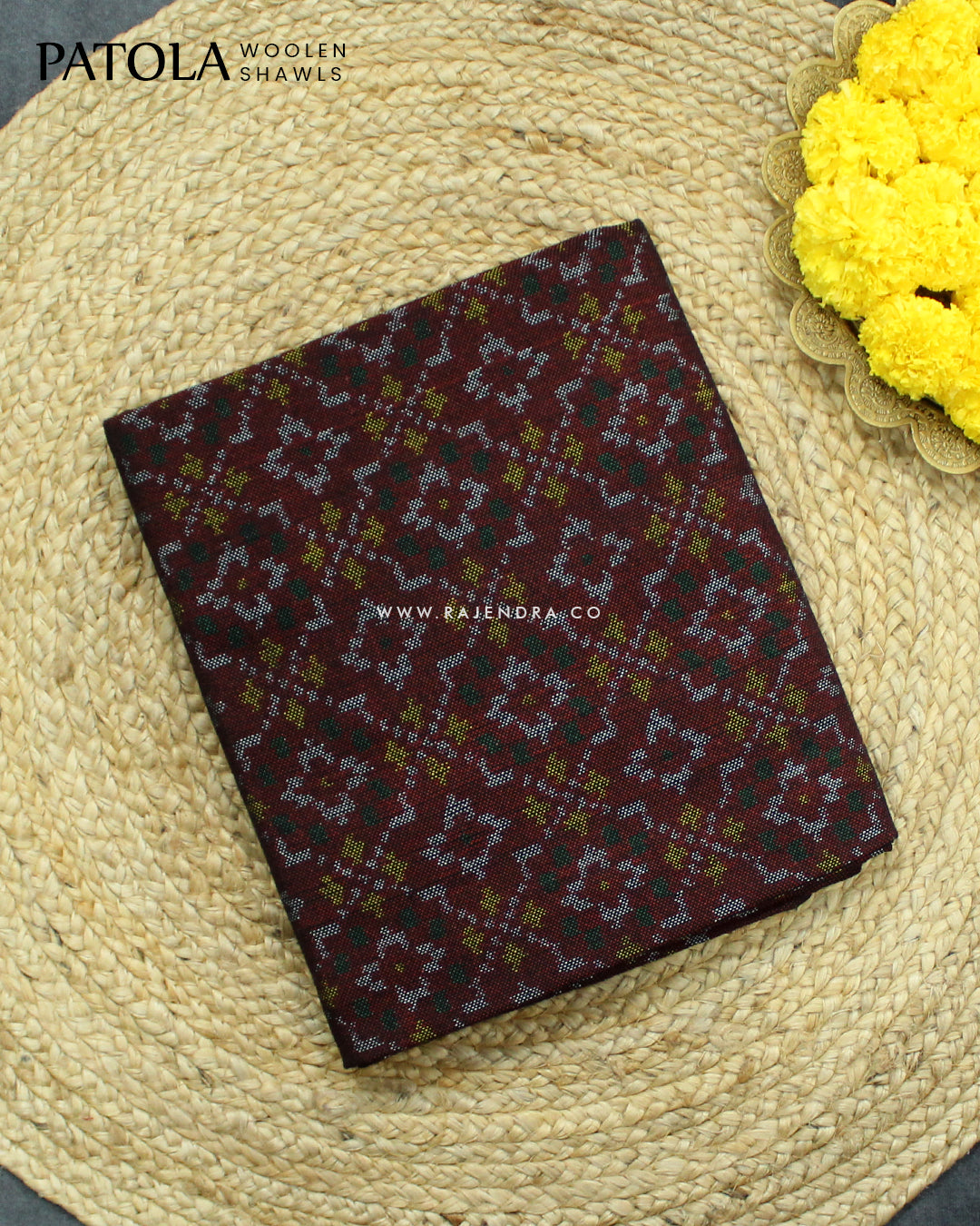 Handwoven Buttonful Design Maroon Woolen Patola Shawls