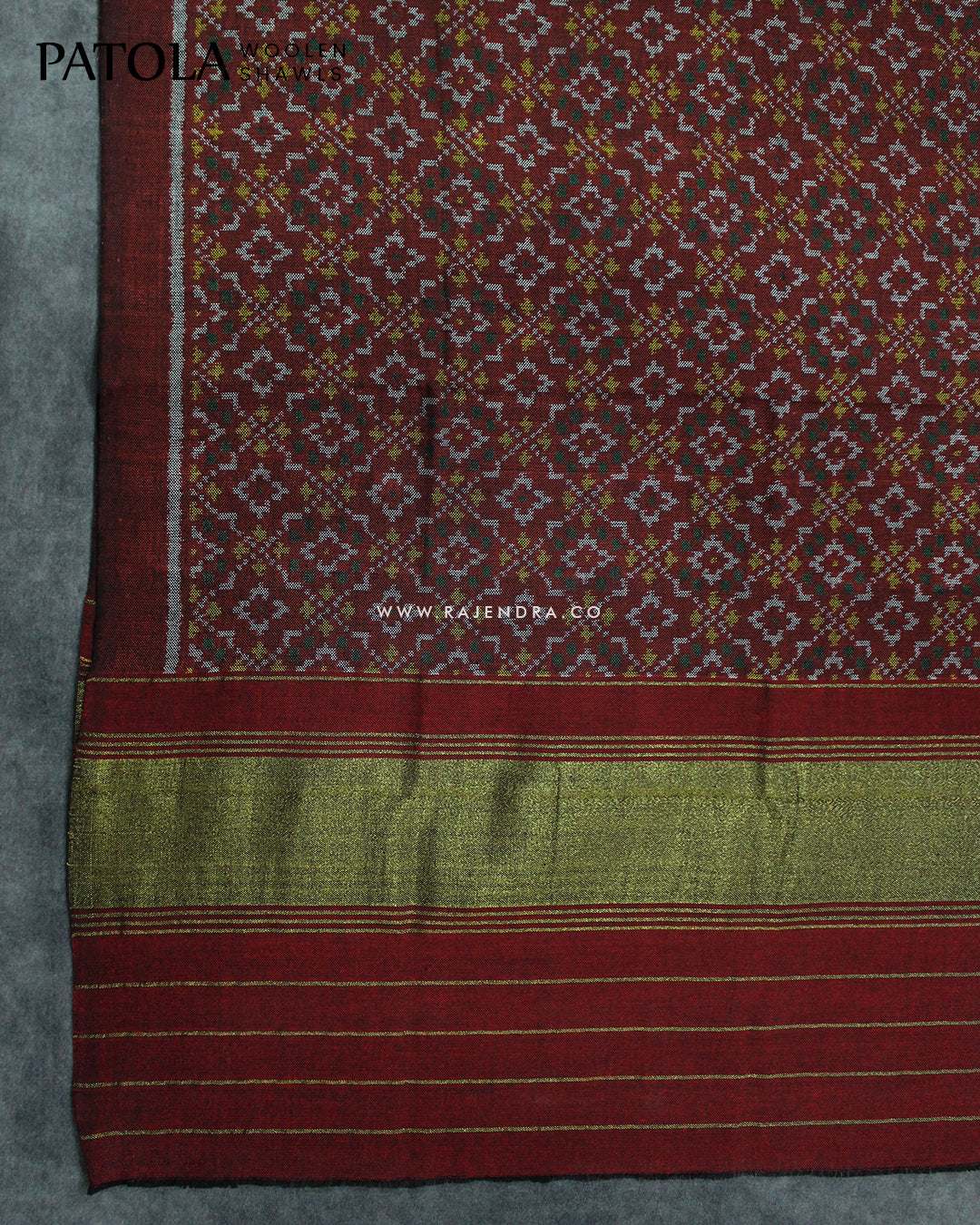 Handwoven Buttonful Design Maroon Woolen Patola Shawls