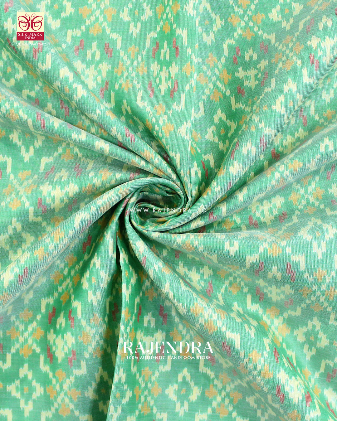 Traditional Buttonful Design Pista and Green Single Ikat Rajkot Patola Saree