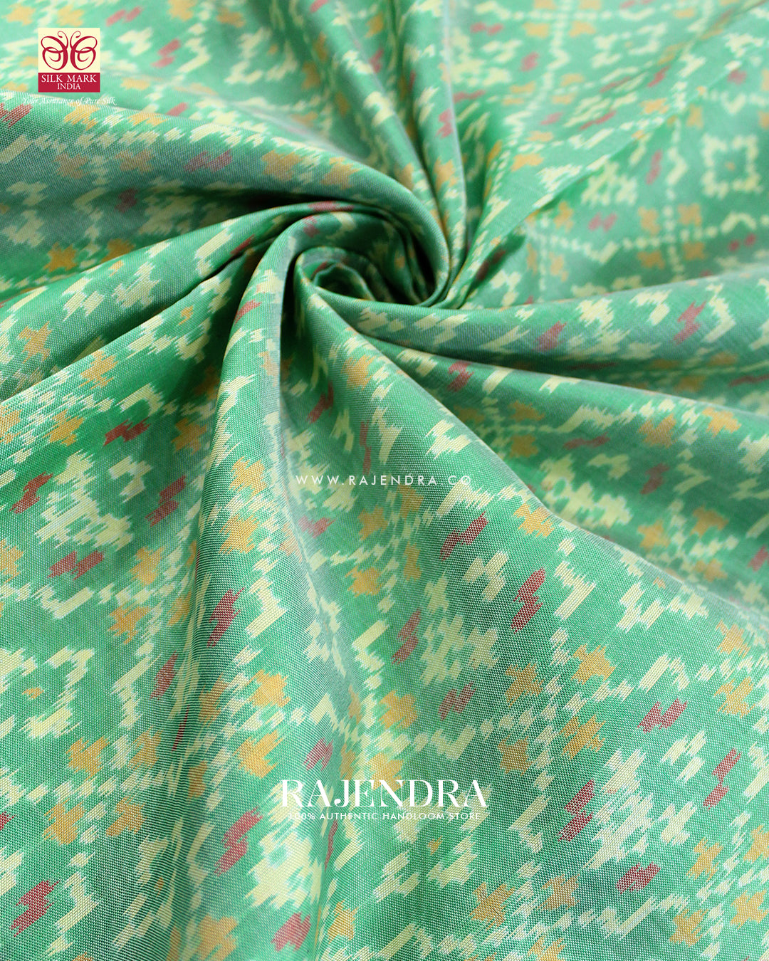 Traditional Buttonful Design Pista and Green Single Ikat Rajkot Patola Saree