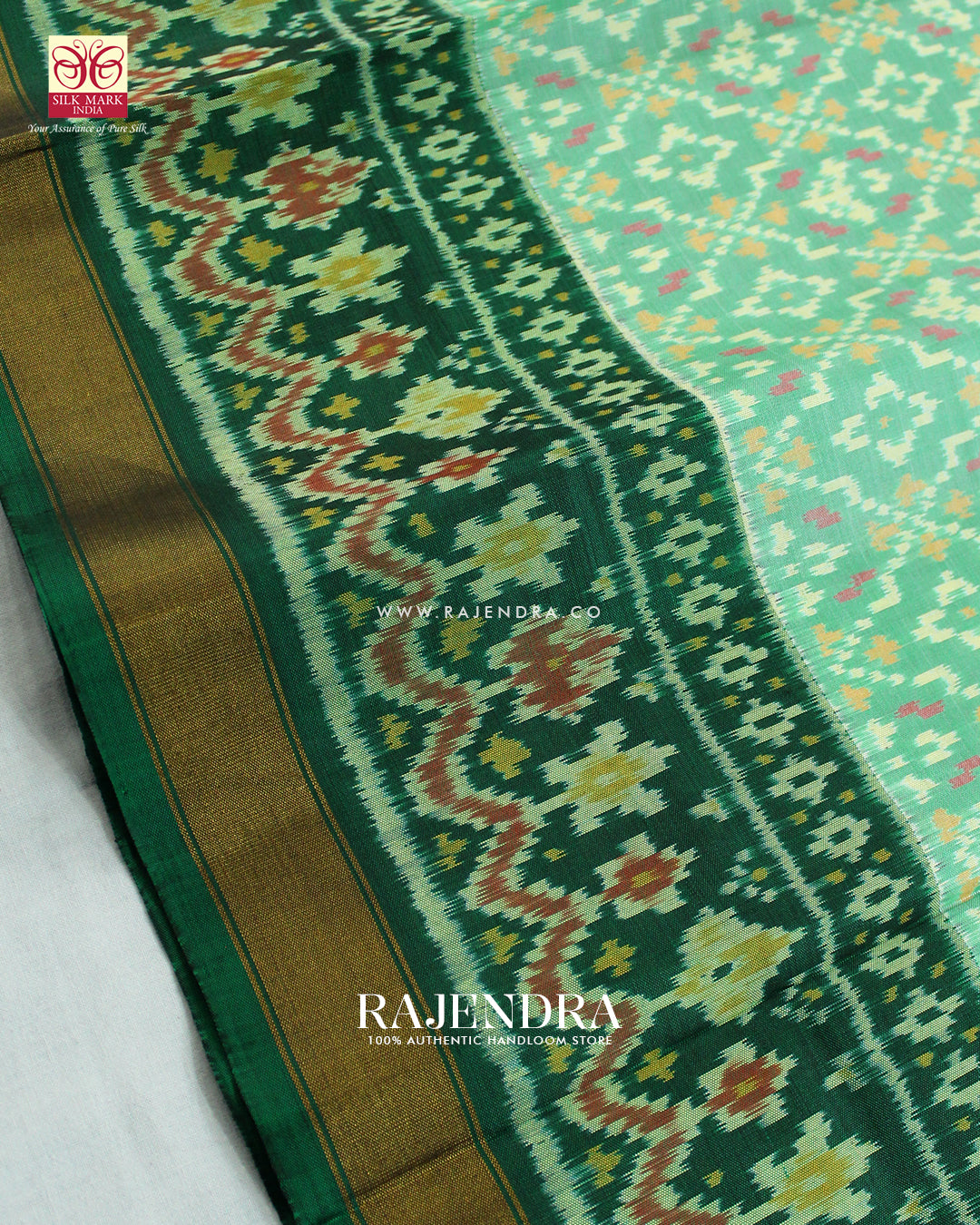 Traditional Buttonful Design Pista and Green Single Ikat Rajkot Patola Saree