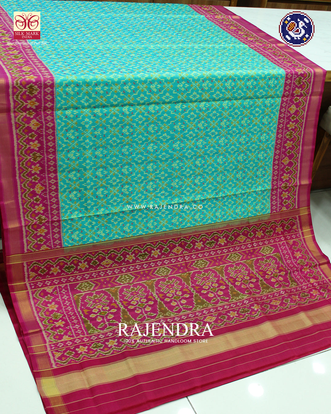 Traditional Buttonful Design Pink and Pista Green Rajkot Patola Saree