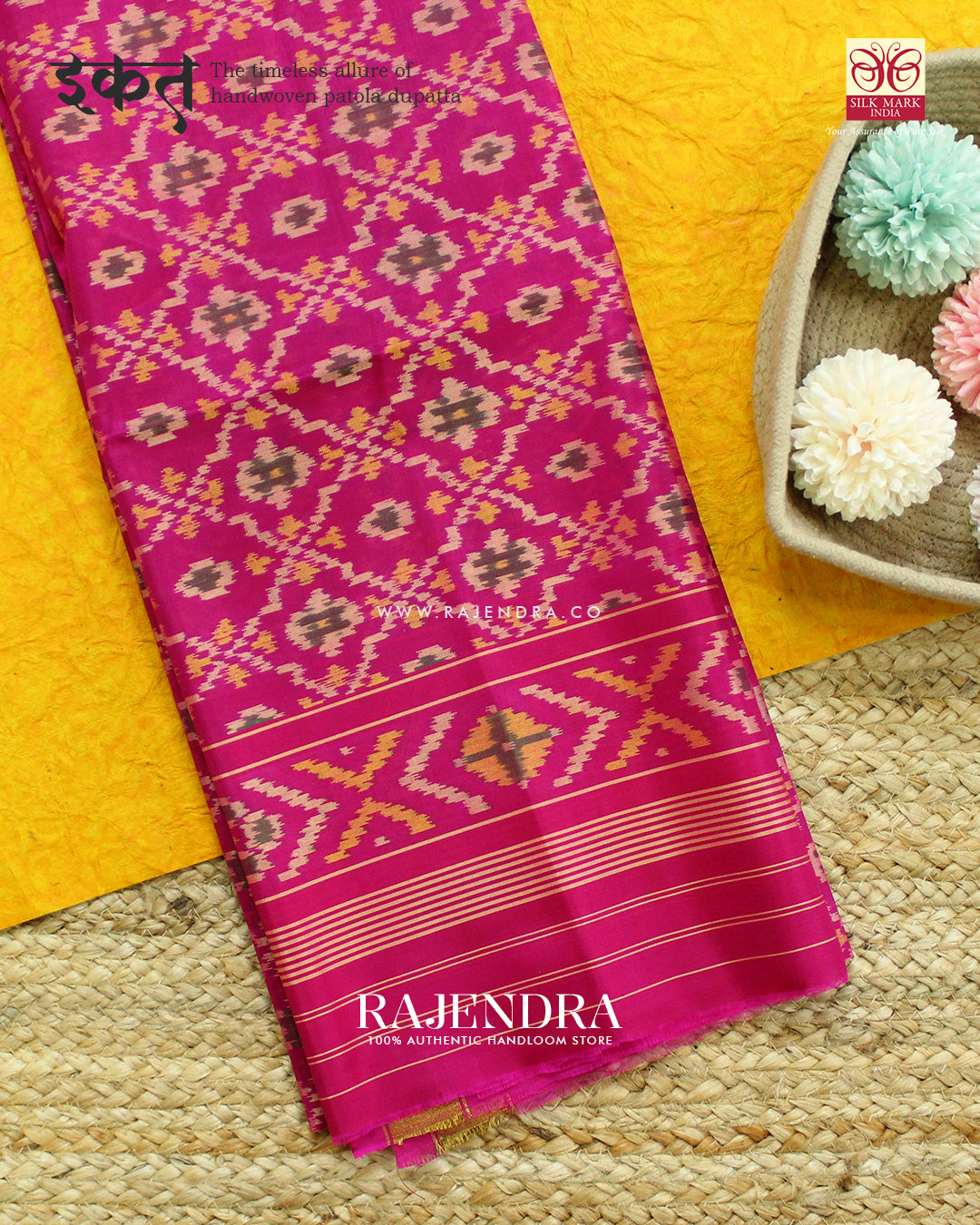 Traditional Buttonful Design Pink Single Ikat Rajkot Patola Dupatta