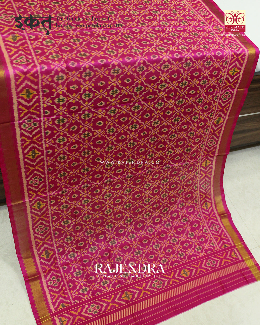Traditional Buttonful Design Pink Single Ikat Rajkot Patola Dupatta