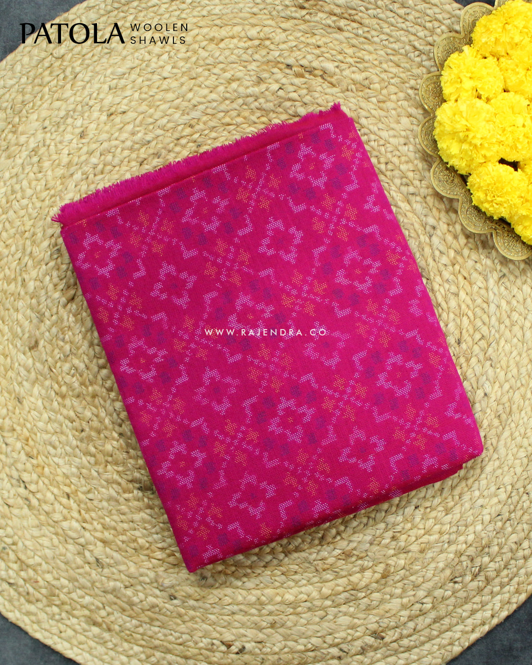 Handwoven Buttonful Design Pink Woolen Patola Shawls