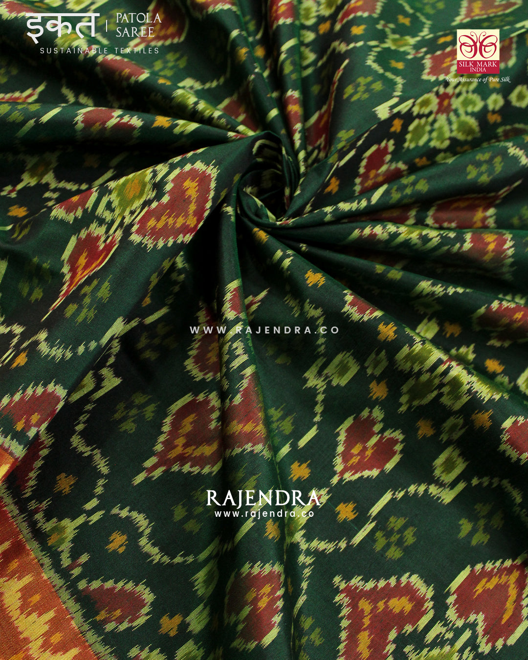 Traditional Chabadi Design Red and Green Single Ikat Rajkot Patola Saree
