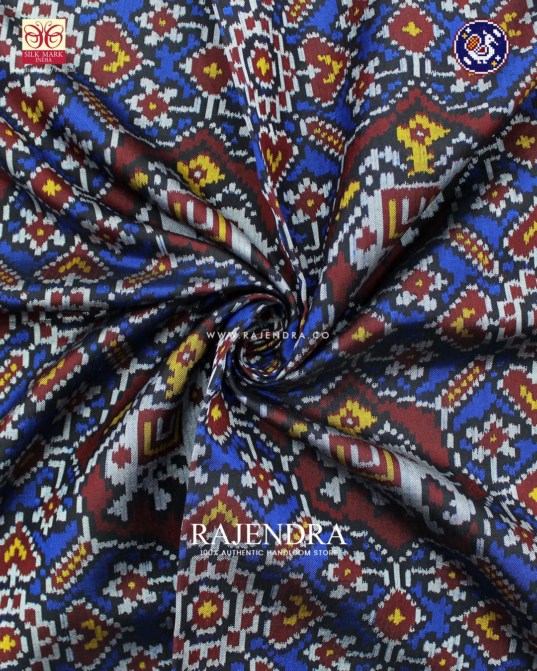 Traditional Chabadi Elephant Red and Blue Ikat Rajkot Patola Saree
