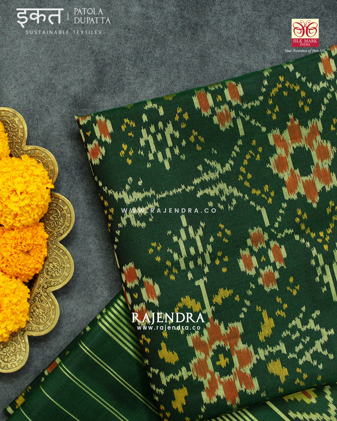 Traditional Chabadi Green Single Ikat Rajkot Patola Dupatta