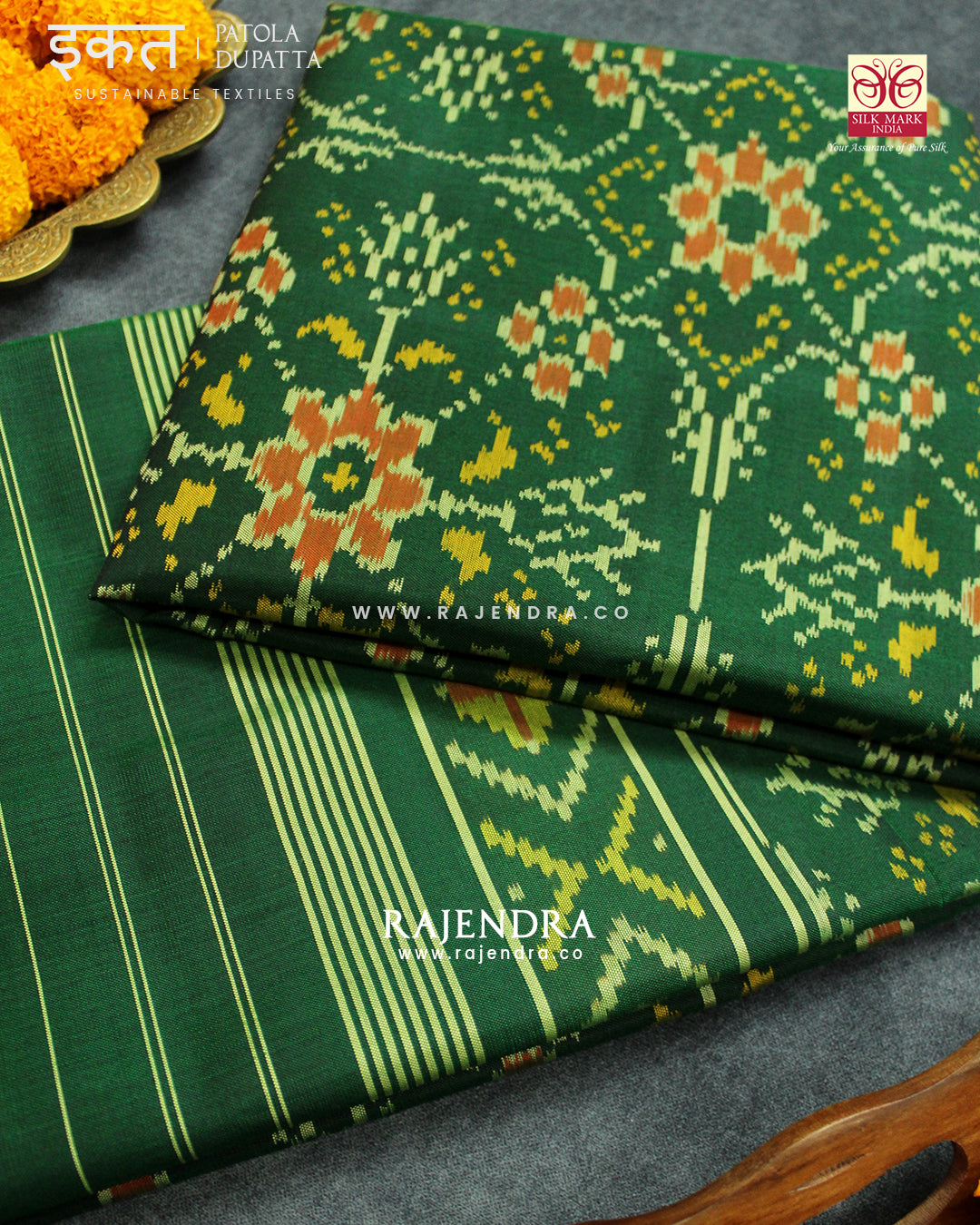 Traditional Chabadi Green Single Ikat Rajkot Patola Dupatta