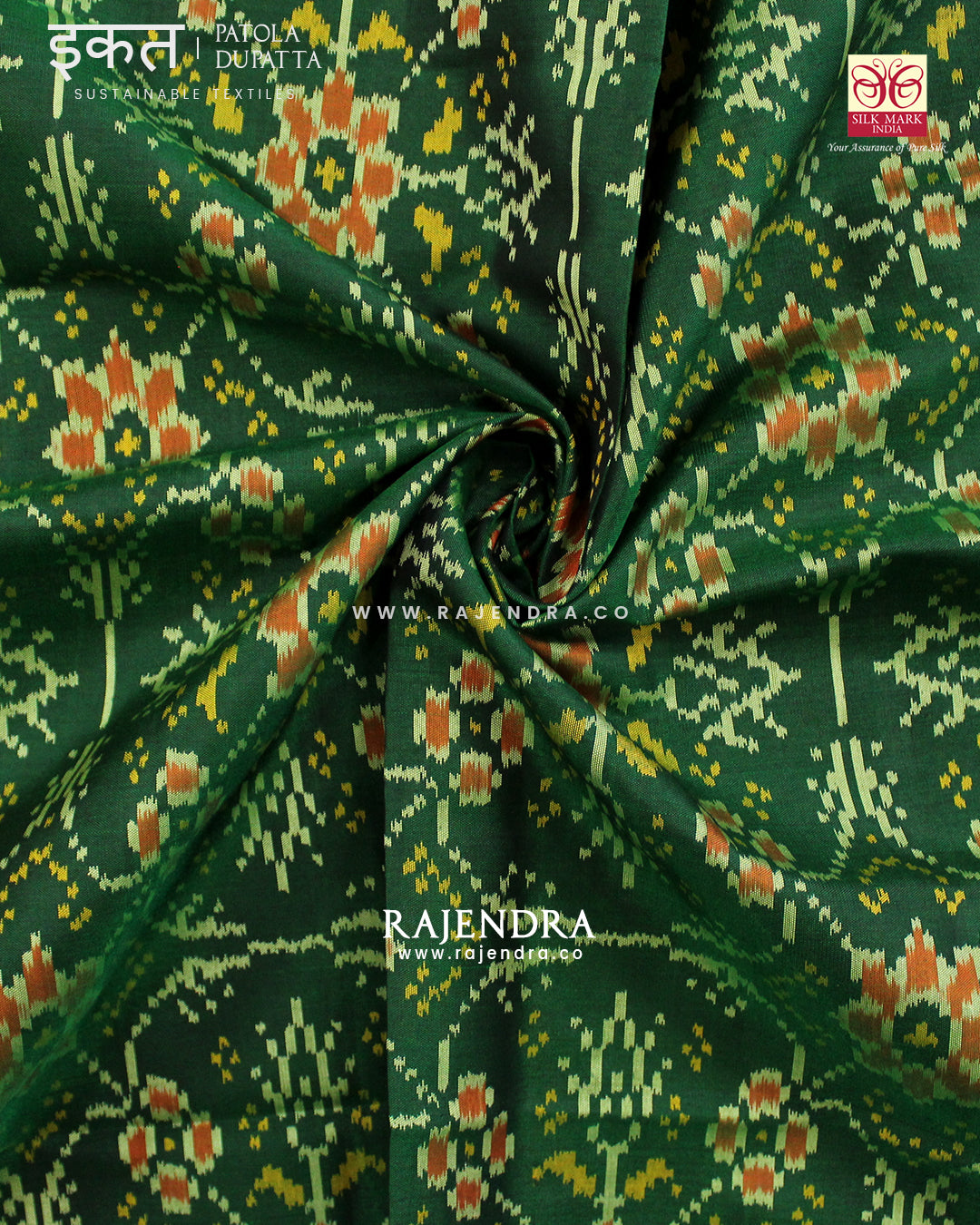 Traditional Chabadi Green Single Ikat Rajkot Patola Dupatta