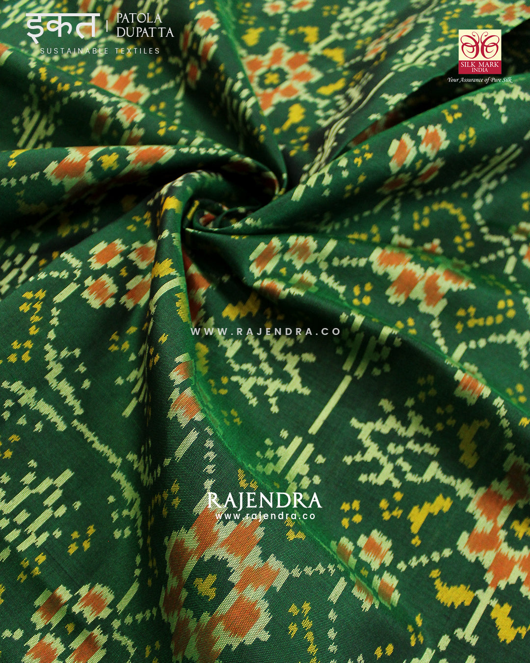 Traditional Chabadi Green Single Ikat Rajkot Patola Dupatta