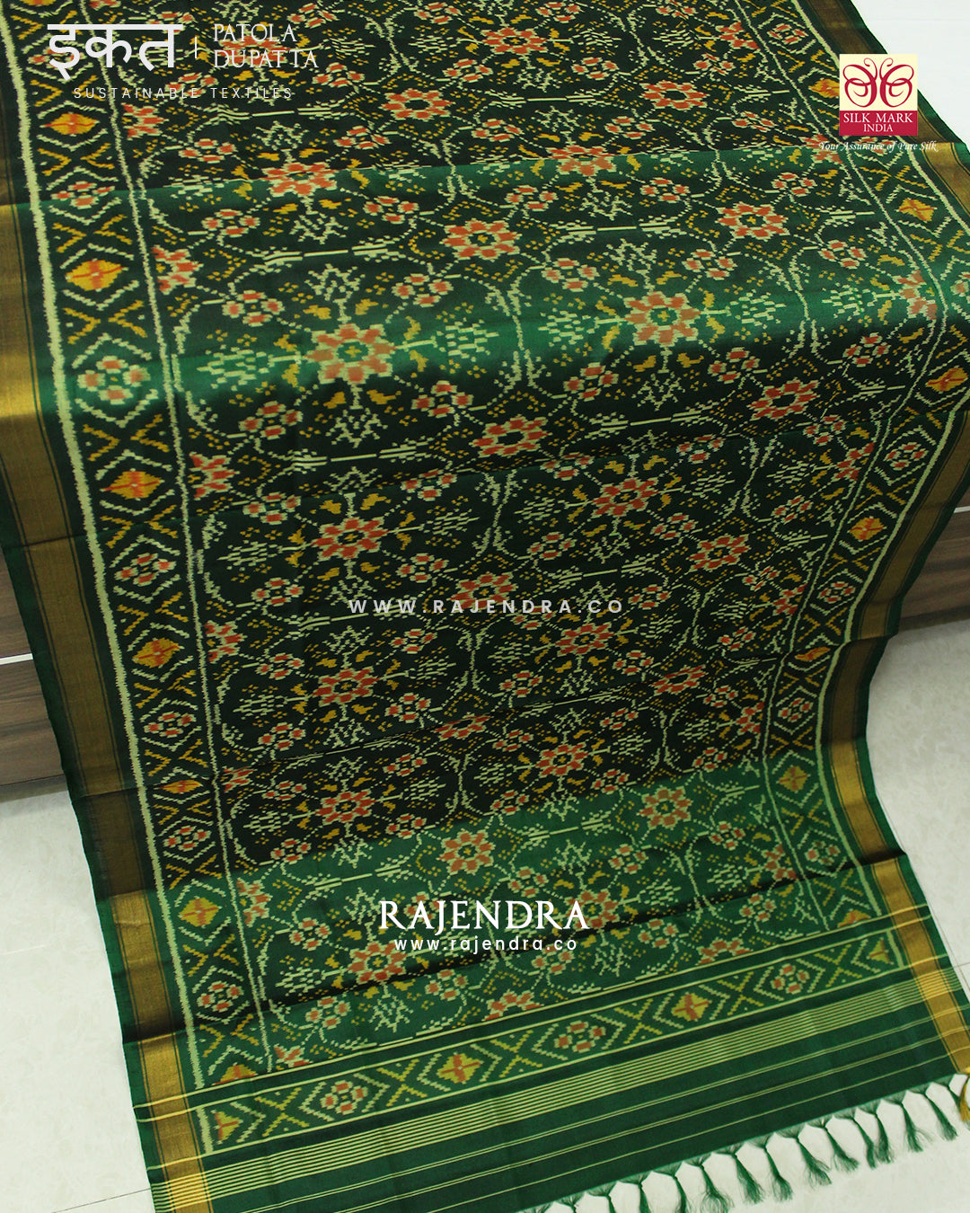 Traditional Chabadi Green Single Ikat Rajkot Patola Dupatta