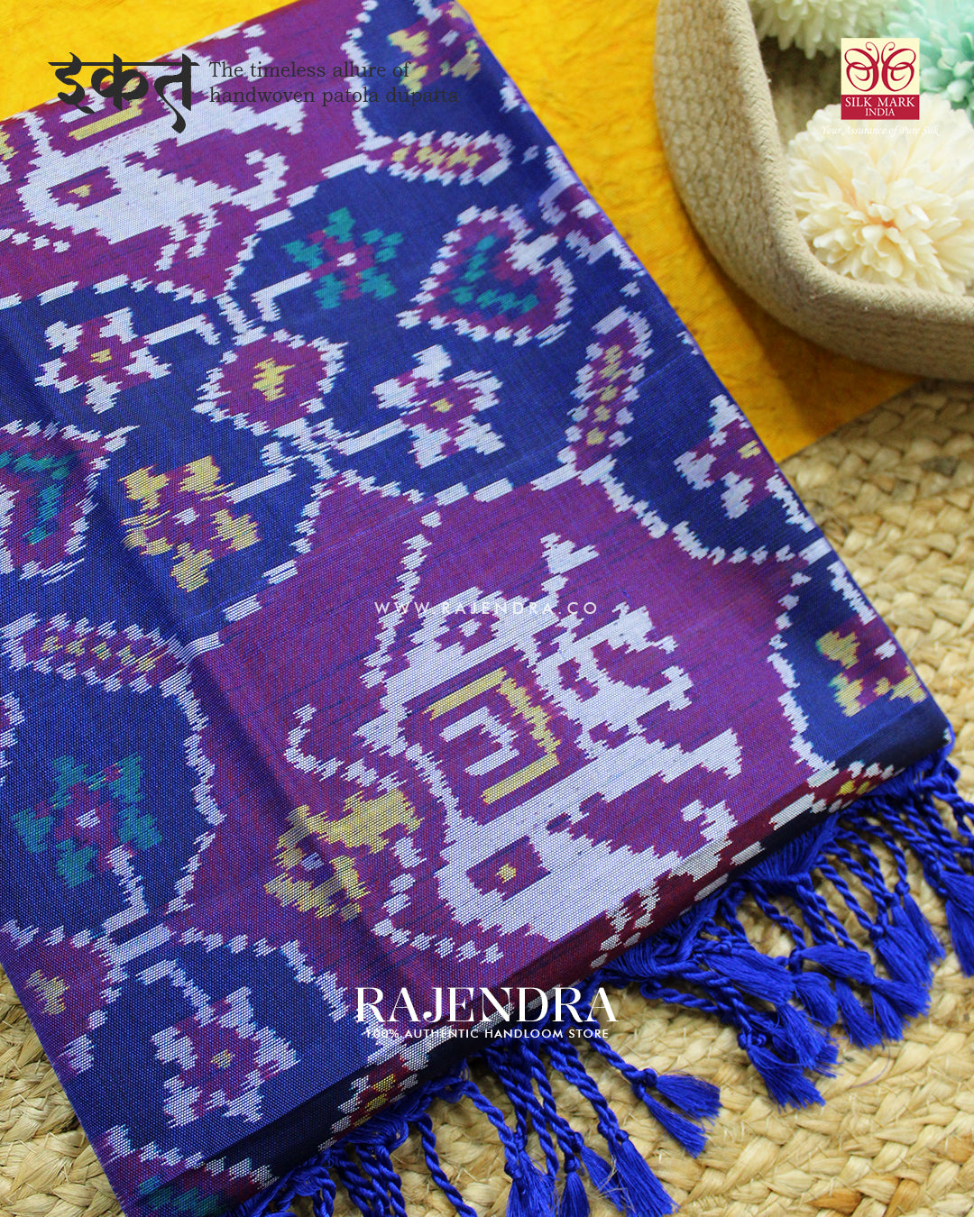 Exclusive Chabadi Hathi Design Magenta Ikat Rajkot Patola Dupatta