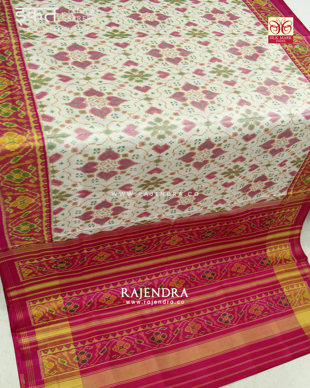 Exclusive Chabadi Design Pink and Off-white Single Ikat Rajkot Patola Saree