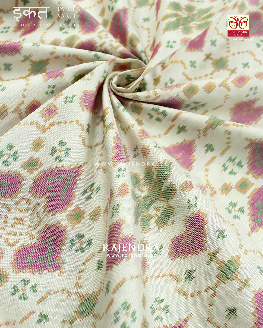 Exclusive Chabadi Design Pink and Off-white Single Ikat Rajkot Patola Saree