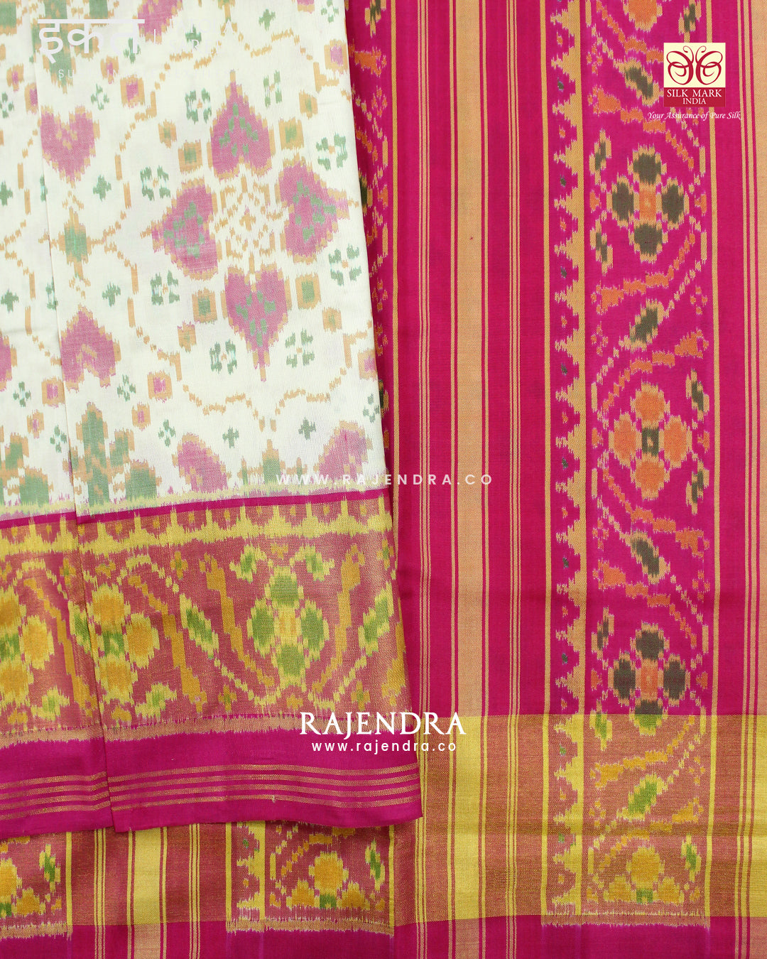 Exclusive Chabadi Design Pink and Off-white Single Ikat Rajkot Patola Saree