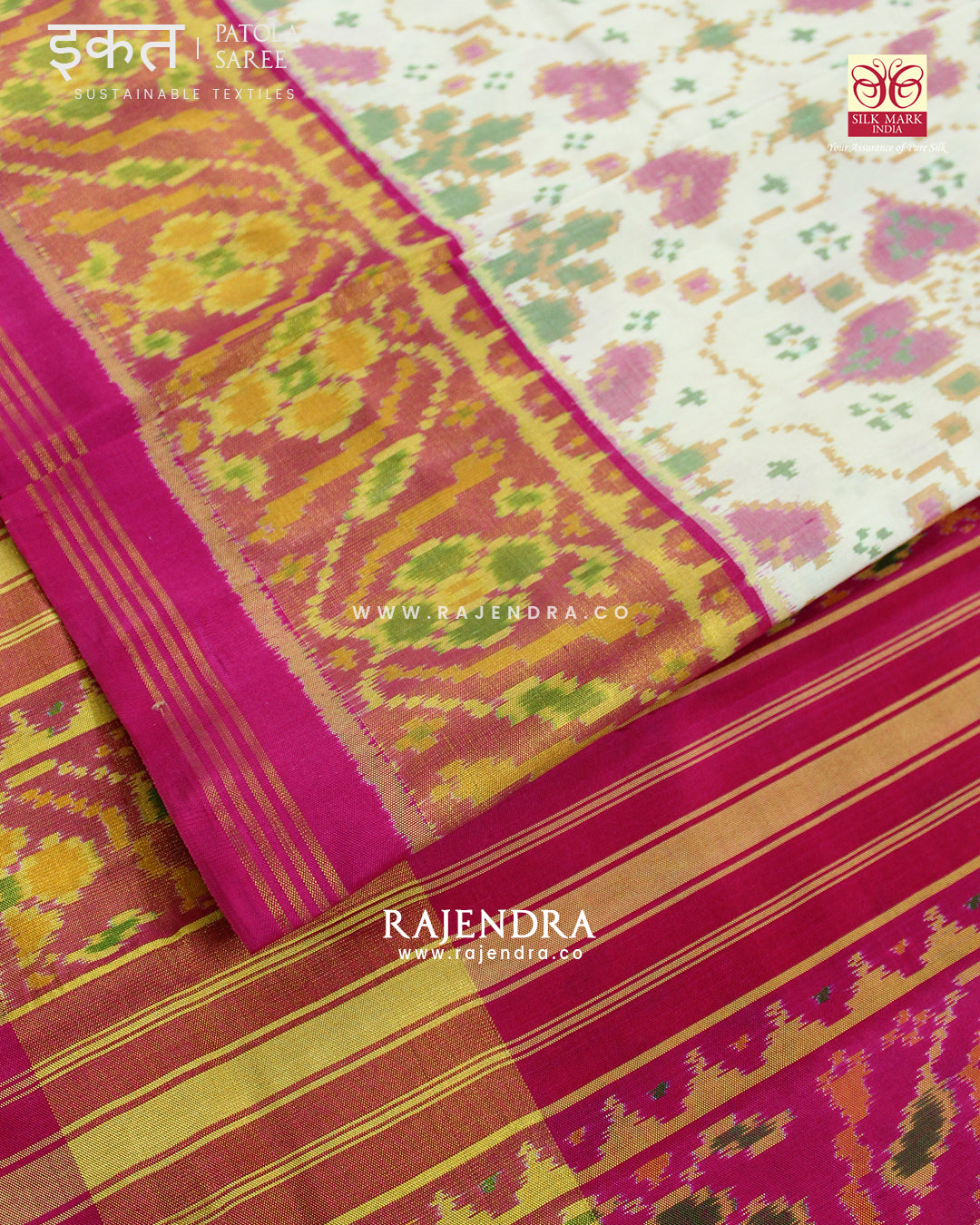 Exclusive Chabadi Design Pink and Off-white Single Ikat Rajkot Patola Saree