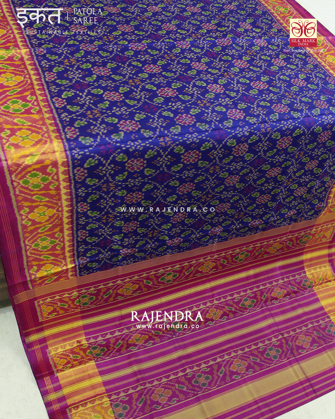 Traditional Chabadi Design Pink and Blue Single Ikat Rajkot Patola Saree