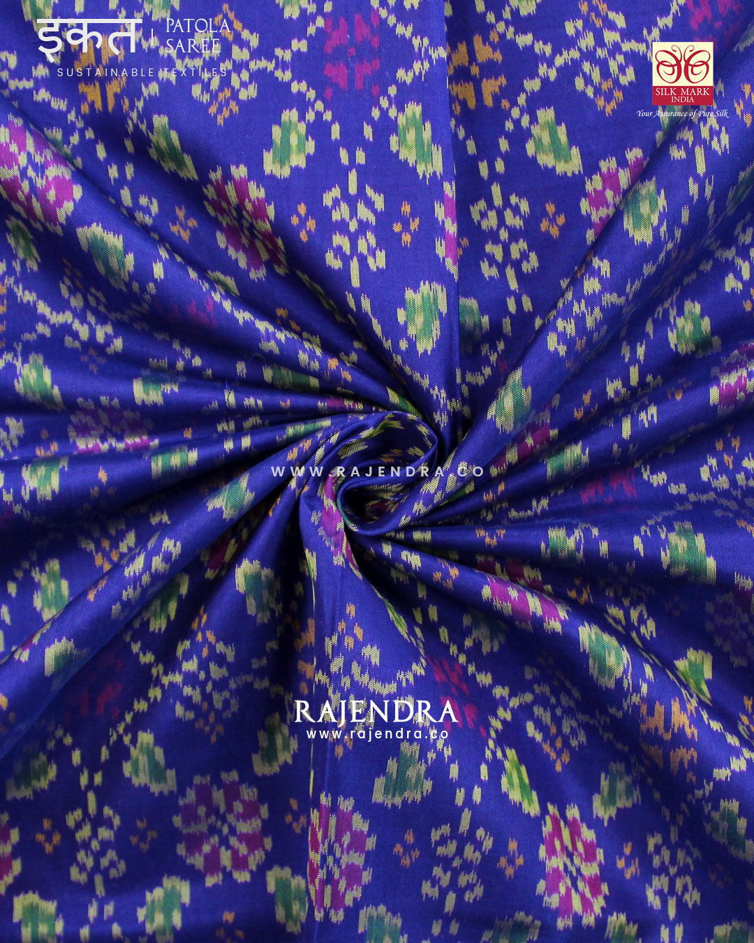 Traditional Chabadi Design Pink and Blue Single Ikat Rajkot Patola Saree