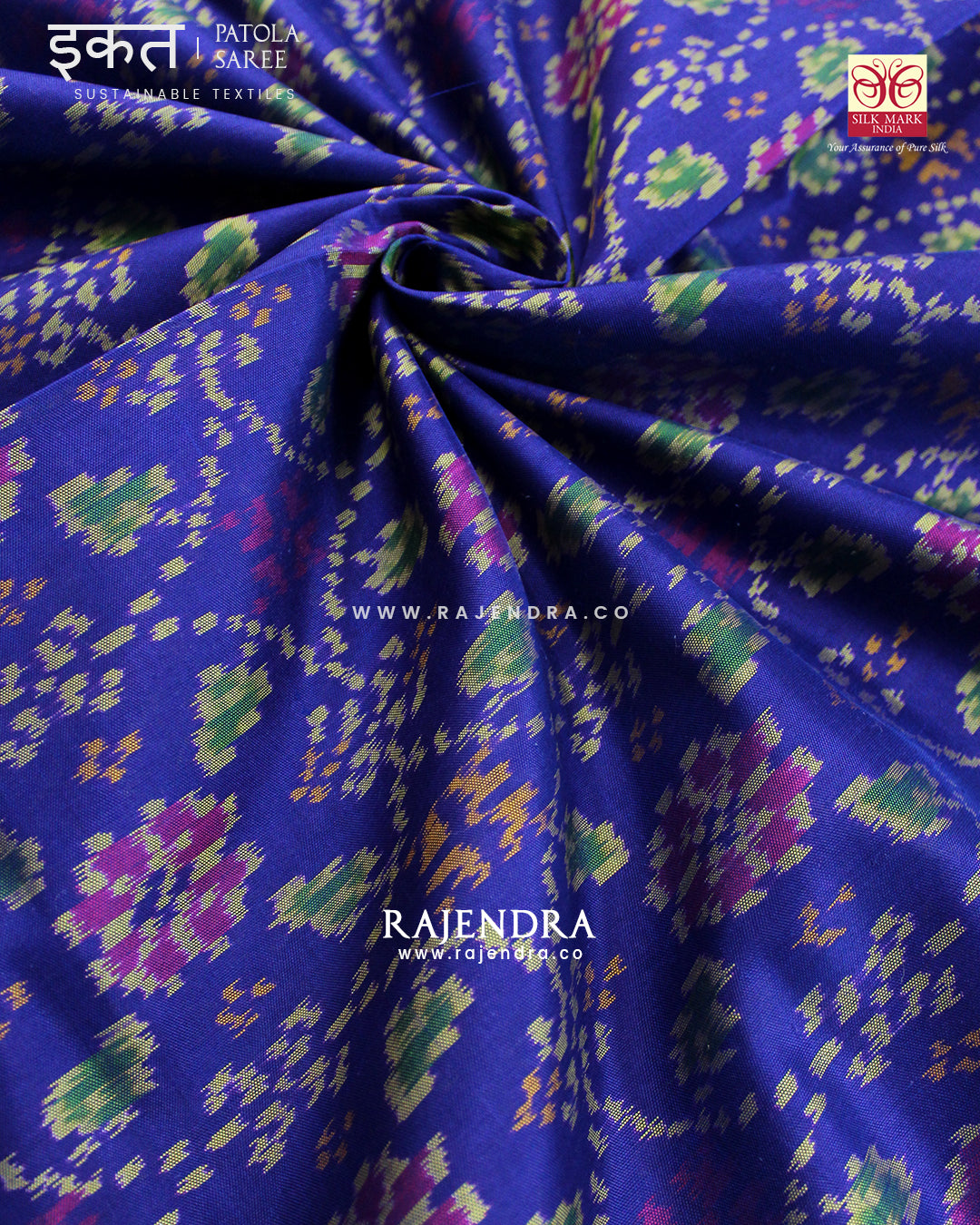 Traditional Chabadi Design Pink and Blue Single Ikat Rajkot Patola Saree