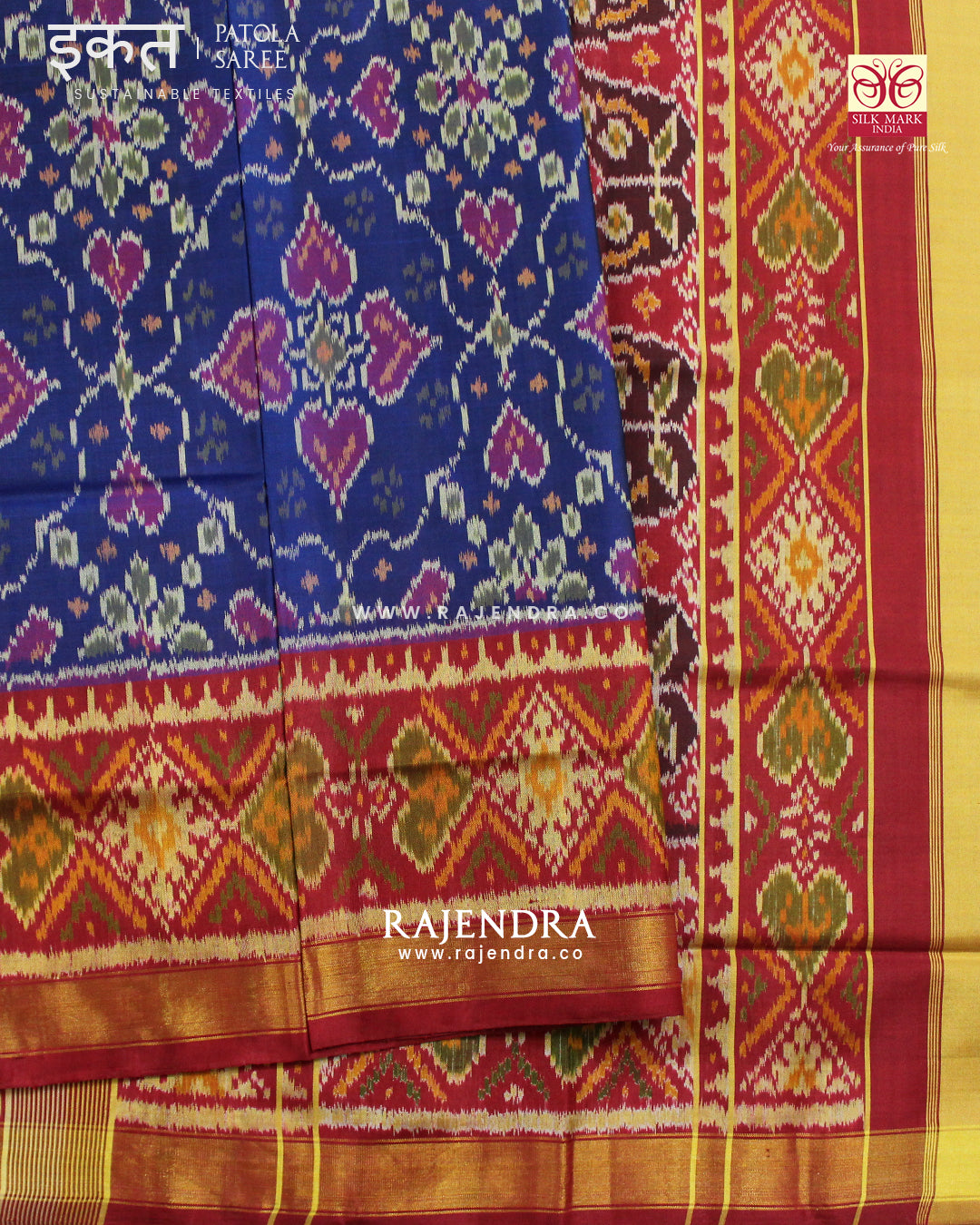 Traditional Chabadi Design Red Blue Single Ikat Rajkot Patola Saree