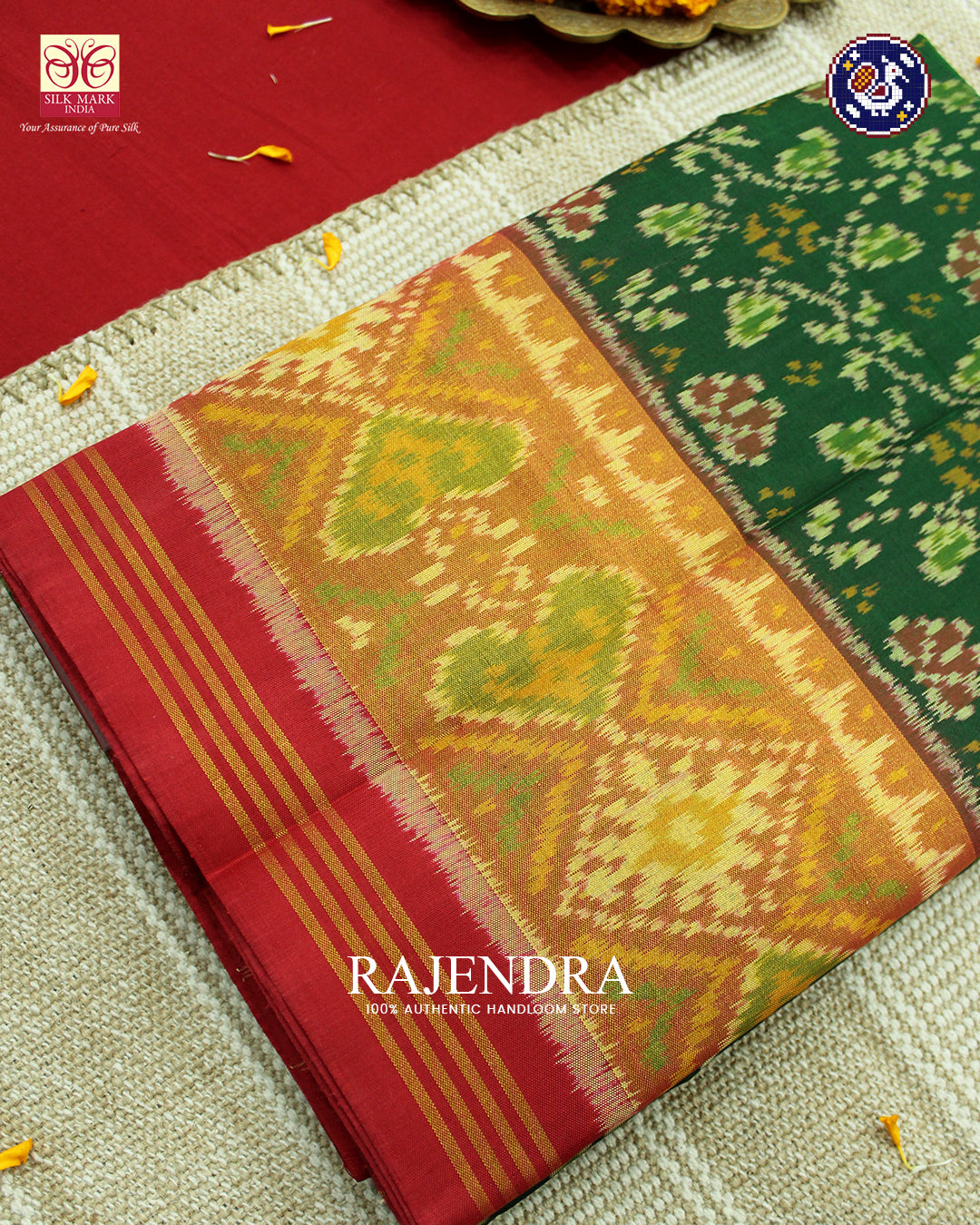 Traditional Chabadi Design Red and Green Rajkot Patola Saree