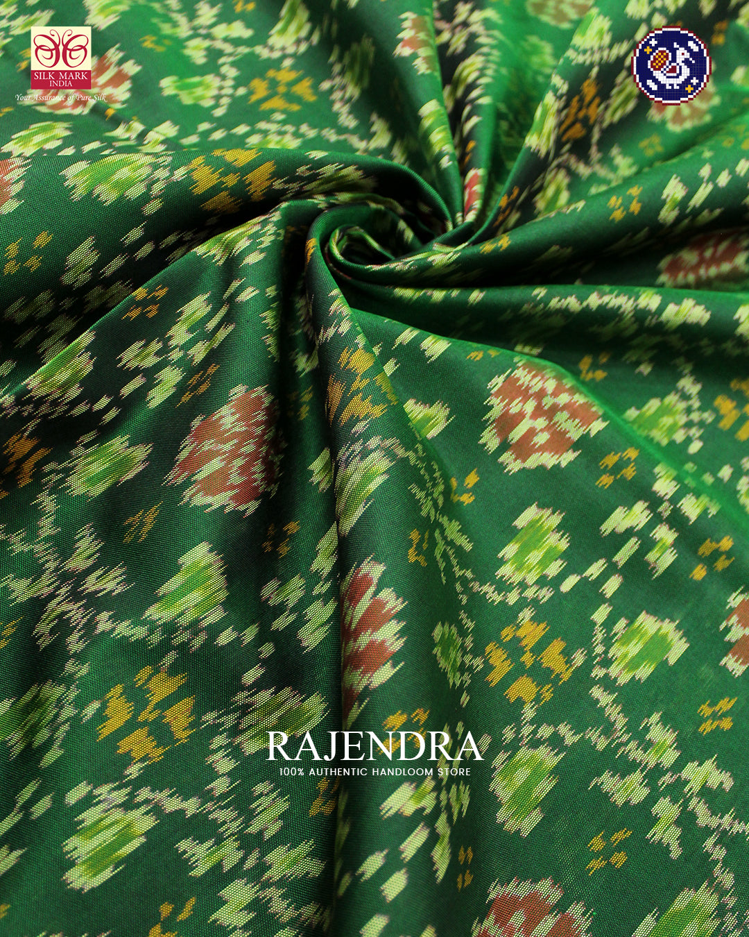 Traditional Chabadi Design Red and Green Rajkot Patola Saree
