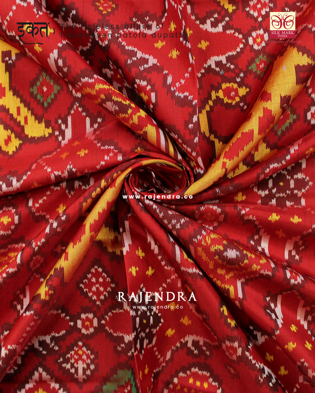 4 Figure Chabadi Red Ikat Rajkot Patola Dupatta