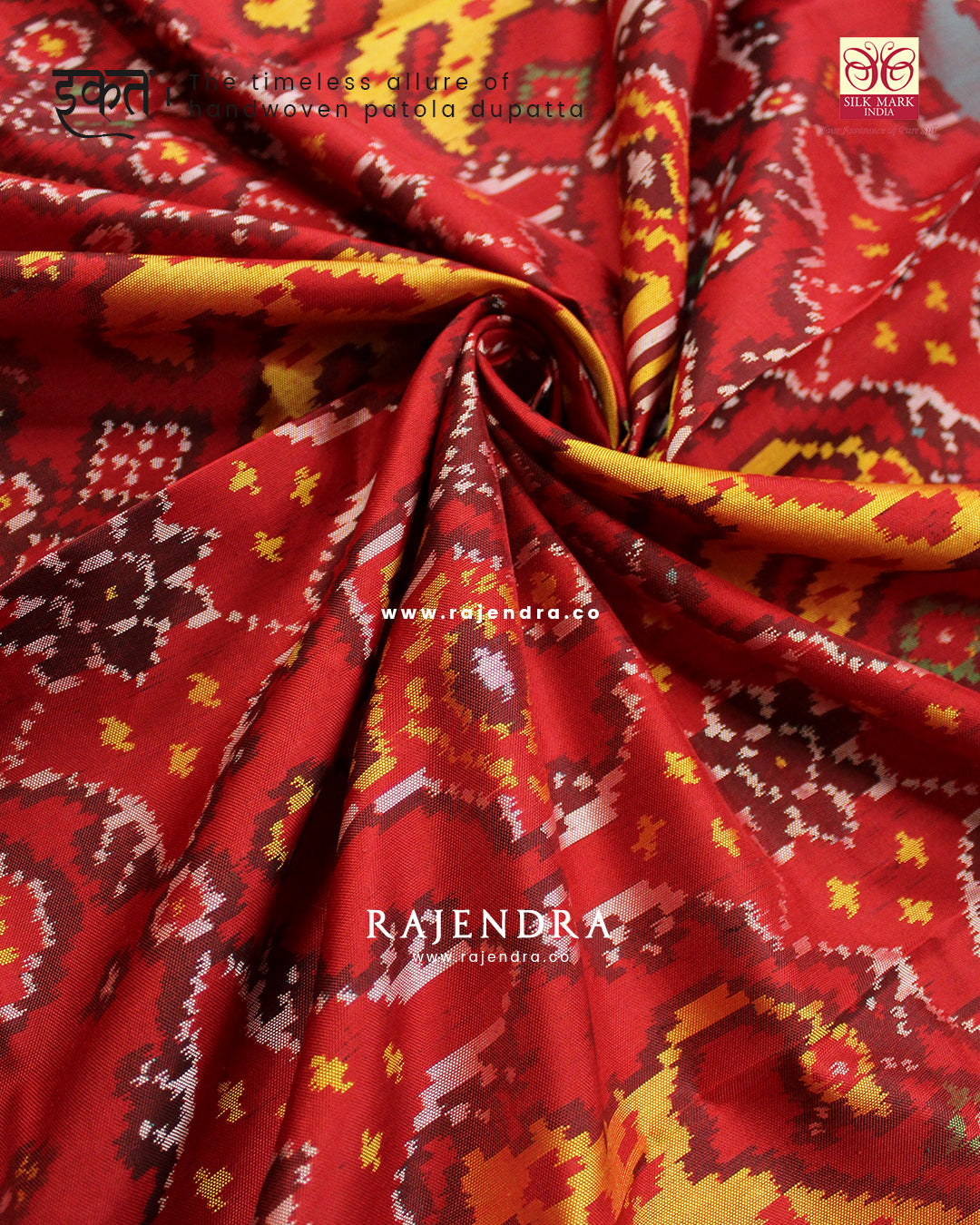4 Figure Chabadi Red Ikat Rajkot Patola Dupatta