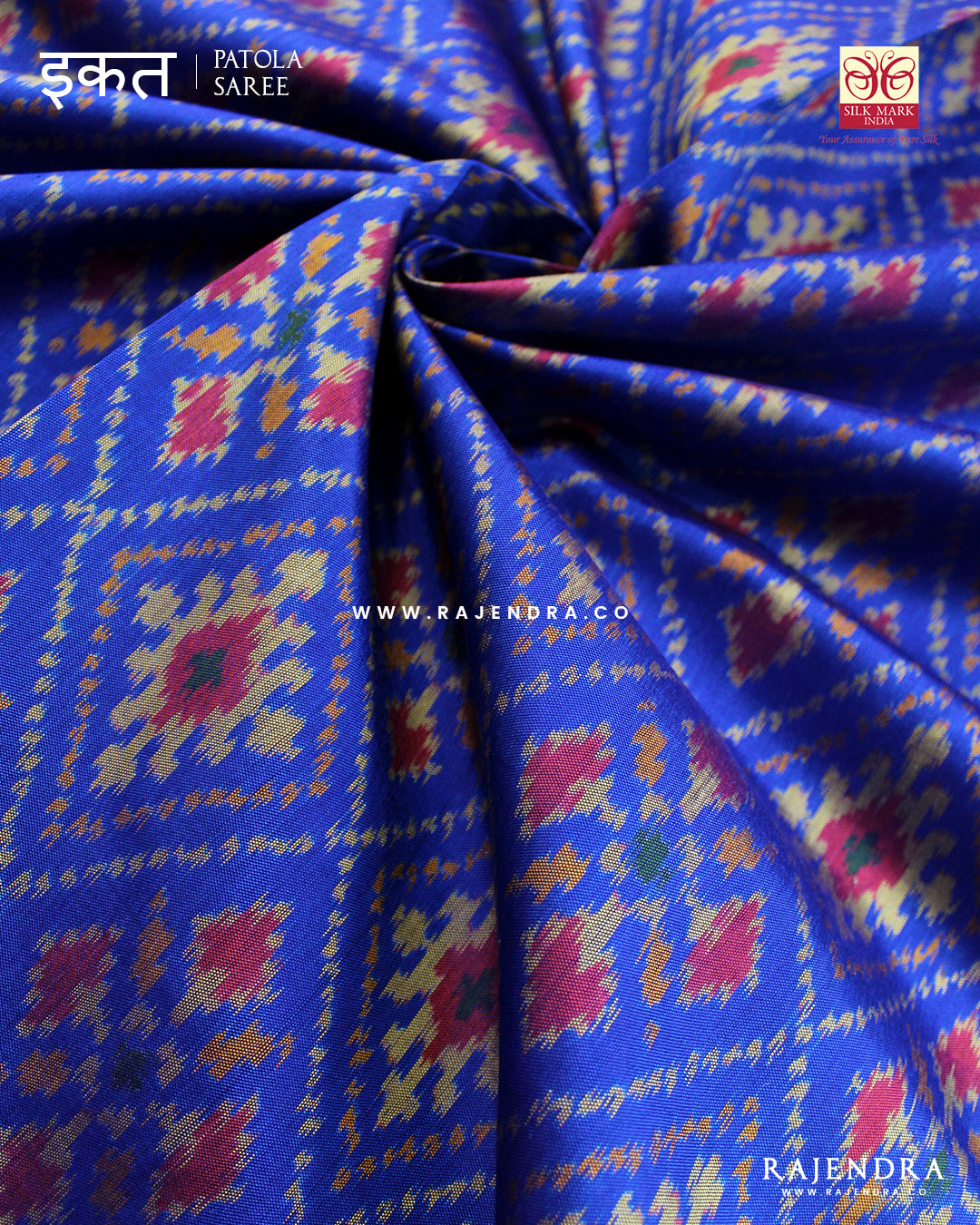 Traditional Chanda Design Pink and Blue Single Ikat Rajkot Patola Saree