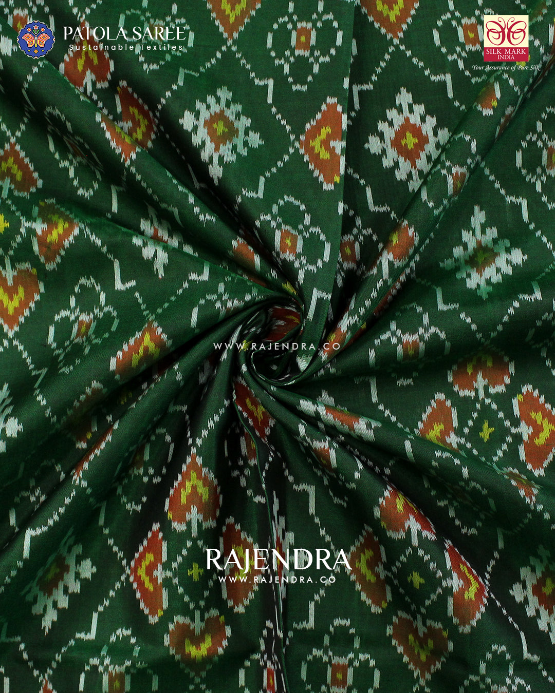 Traditional Chanda Design Green Single Ikat Rajkot Patola Saree