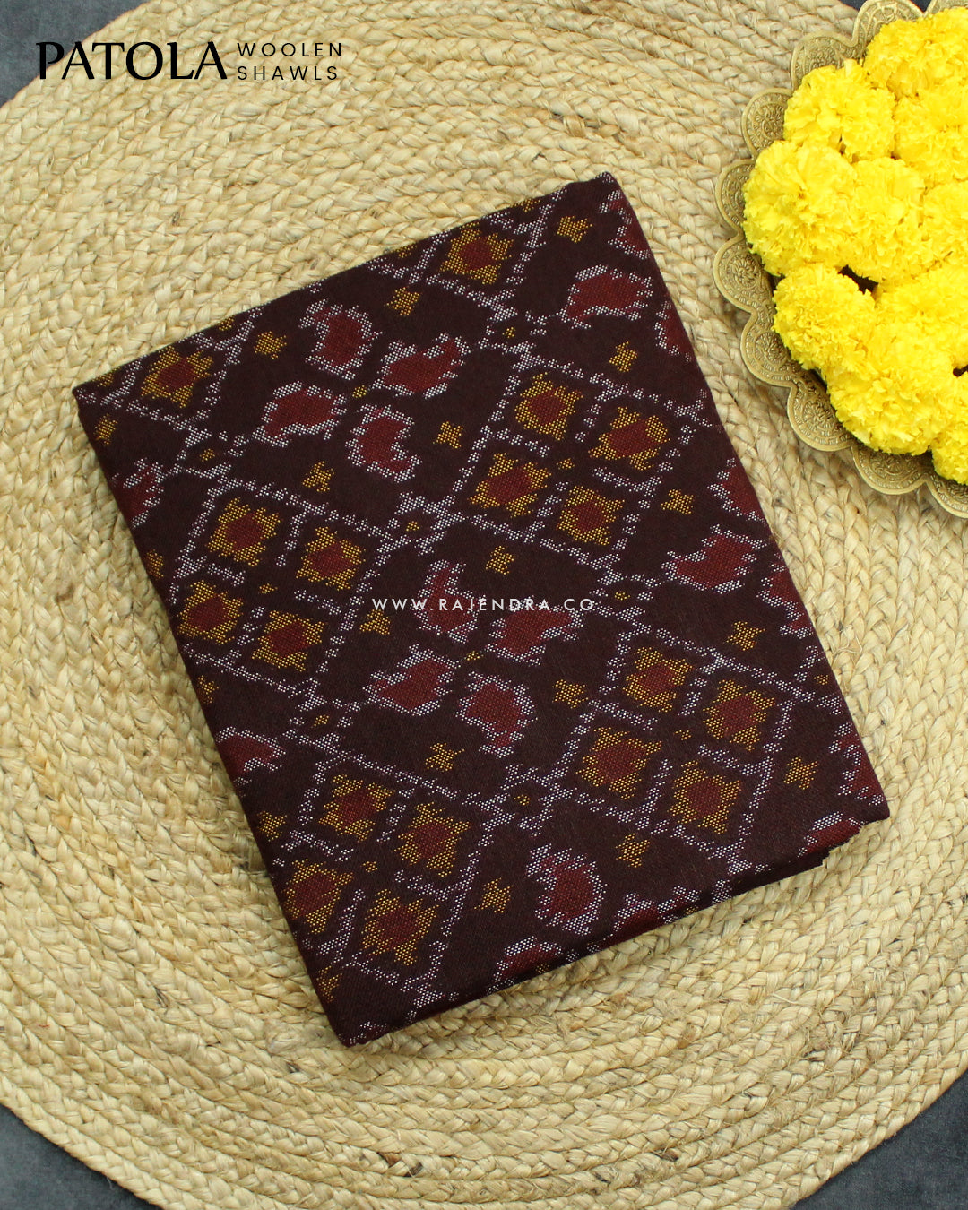 Handwoven Chanda Design Maroon Woolen Patola Shawls