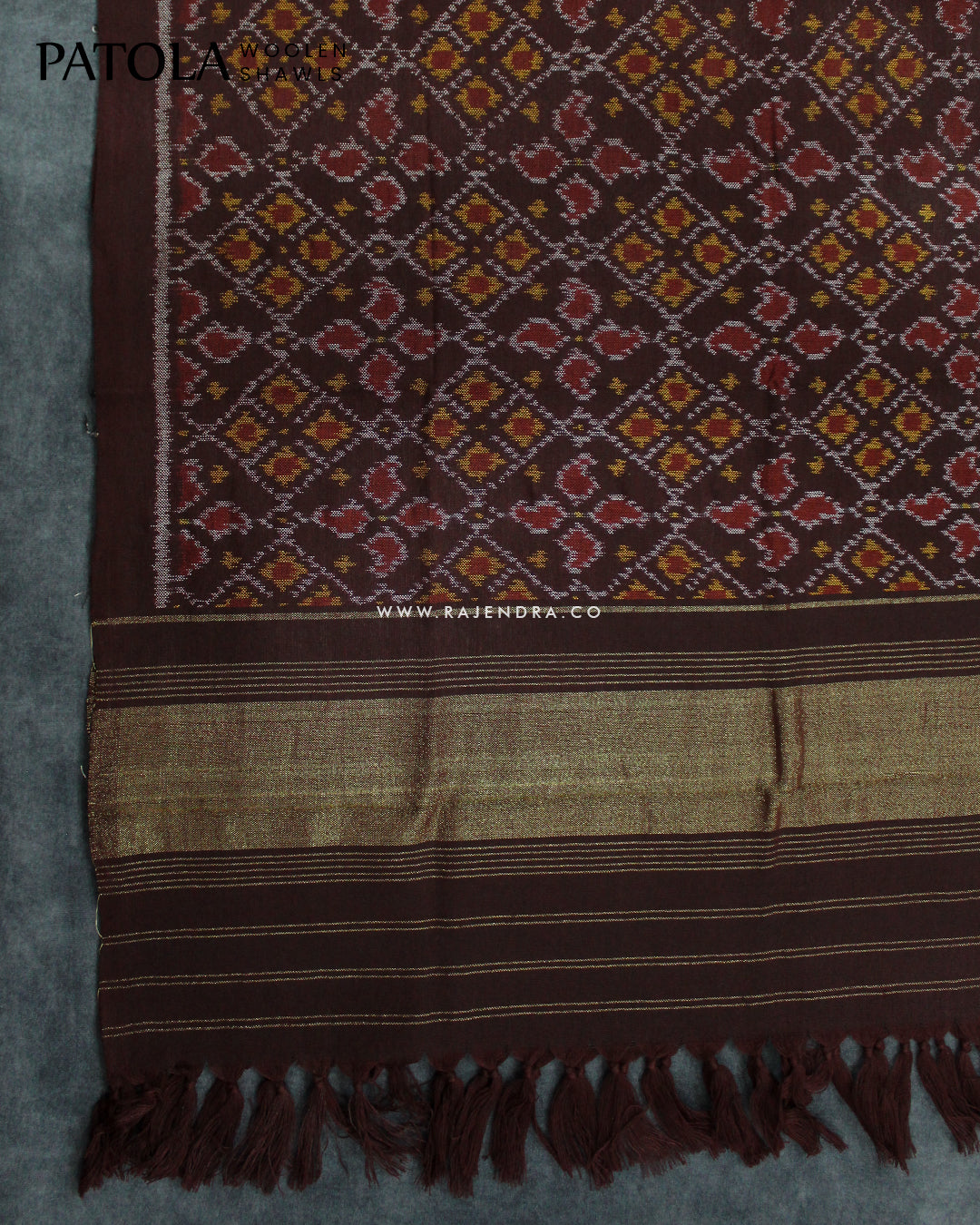 Handwoven Chanda Design Maroon Woolen Patola Shawls