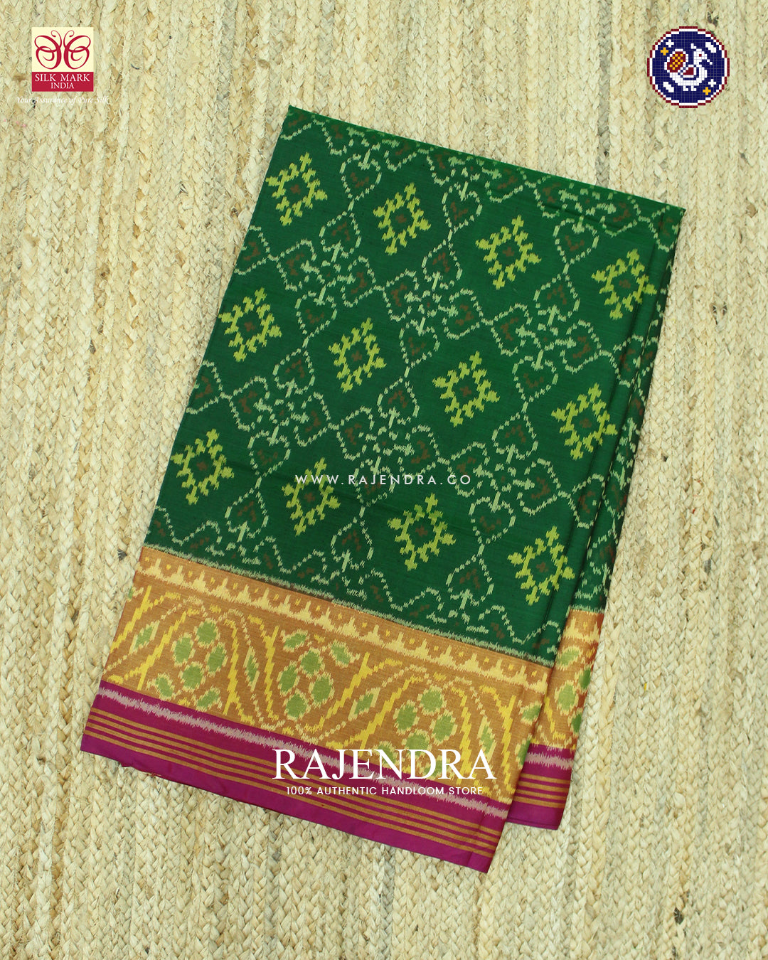 Traditional Chanda Design Pink and Green Rajkot Patola Saree