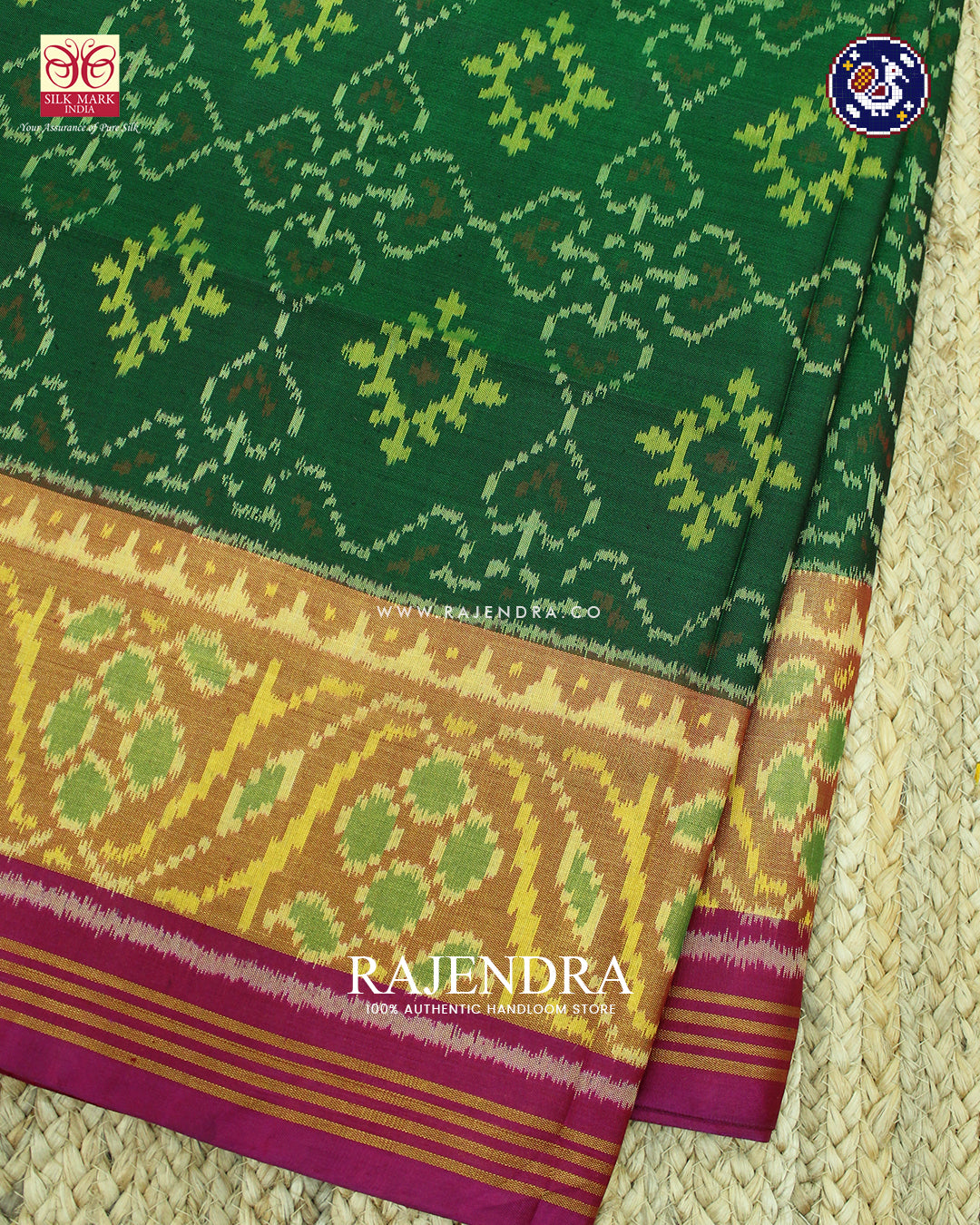 Traditional Chanda Design Pink and Green Rajkot Patola Saree