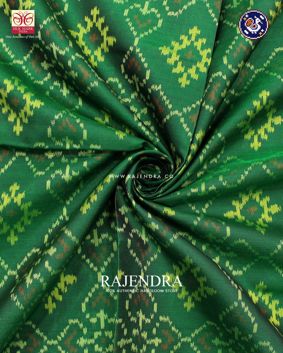 Traditional Chanda Design Pink and Green Rajkot Patola Saree