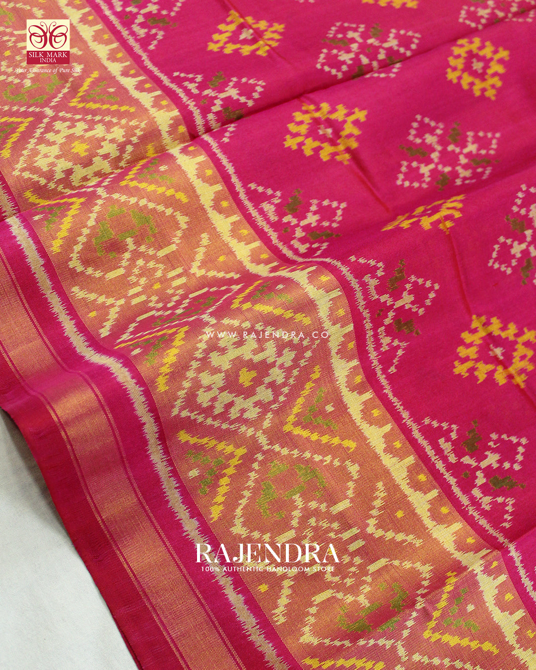 Traditional Chanda Design Pink Single Ikat Rajkot Patola Saree
