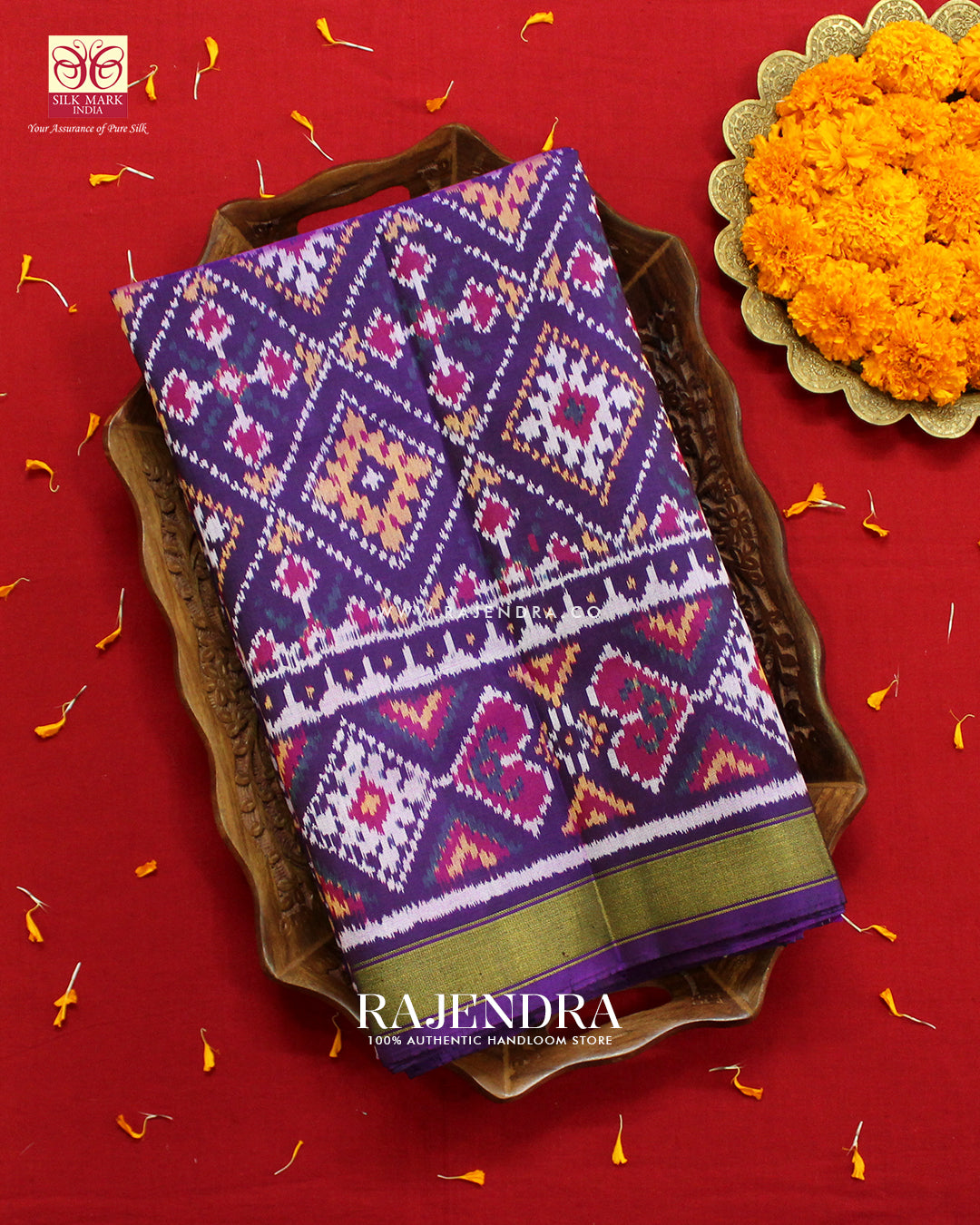 Traditional Chanda Design Purple Single Ikat Rajkot Patola Saree