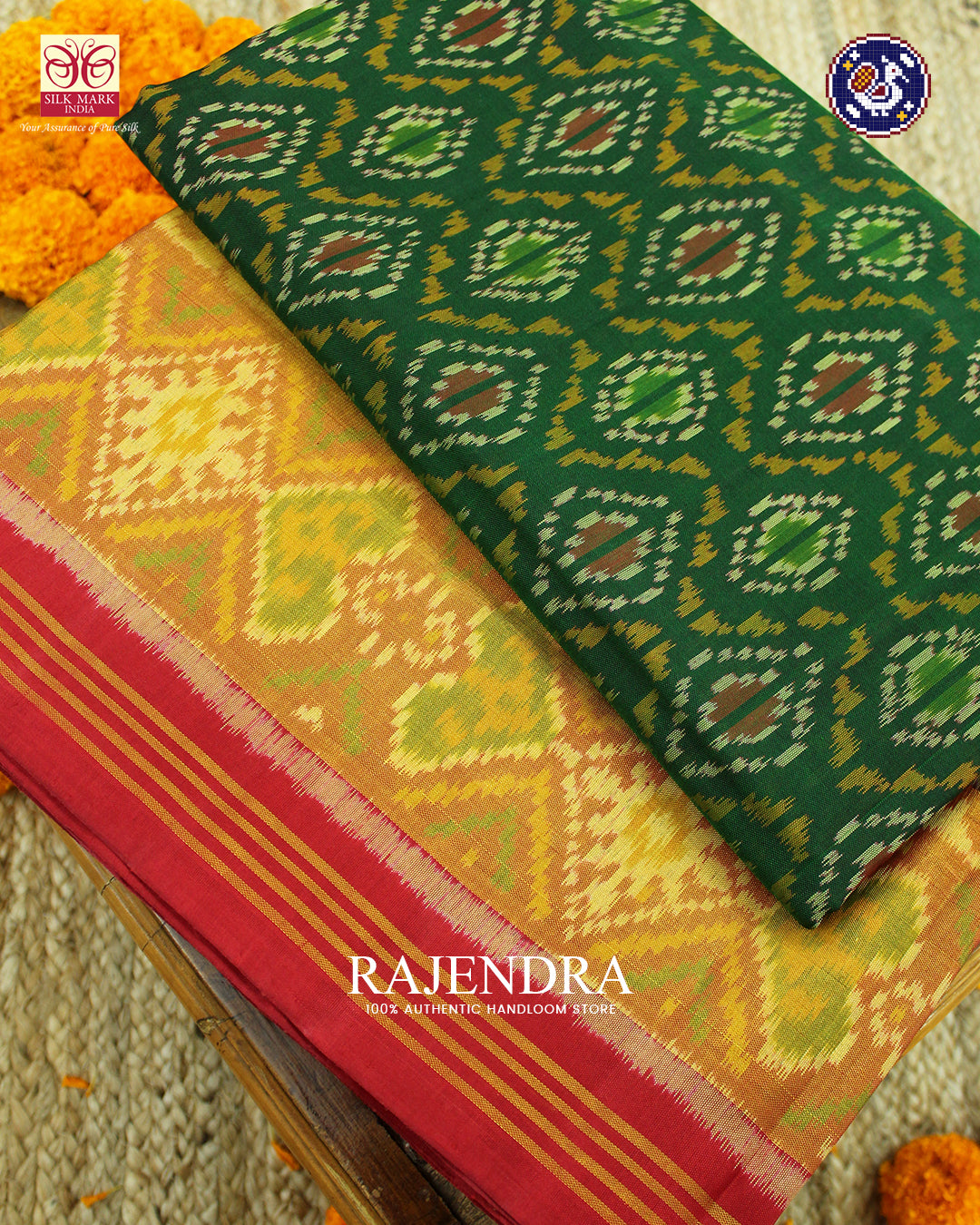 Exclusive Chanda Design Red and Green Rajkot Patola Saree