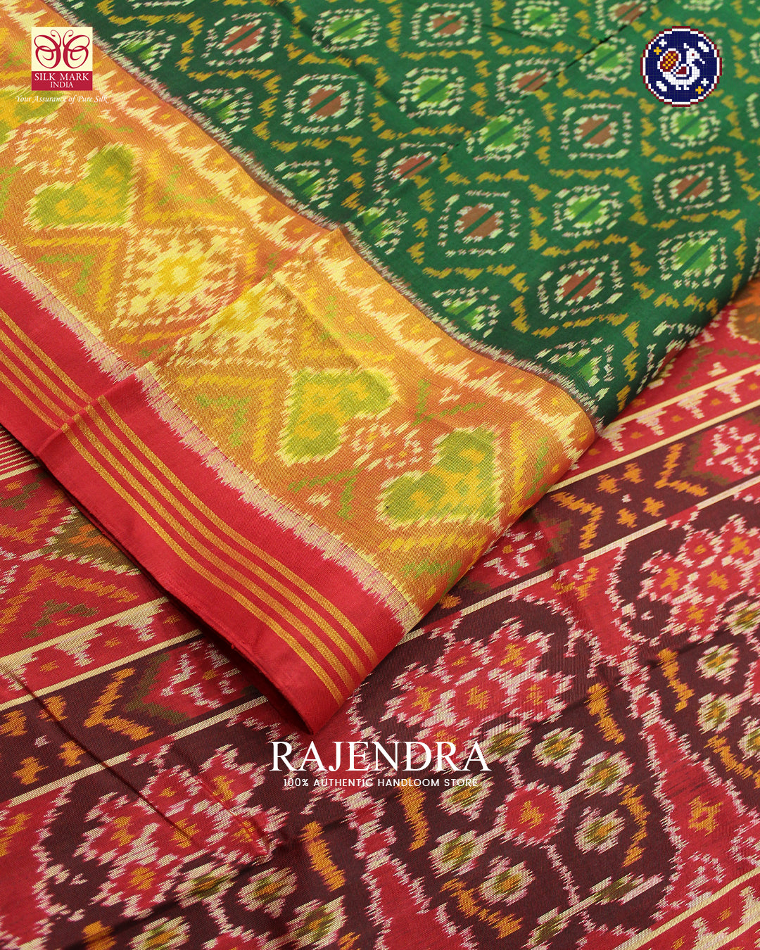 Exclusive Chanda Design Red and Green Rajkot Patola Saree