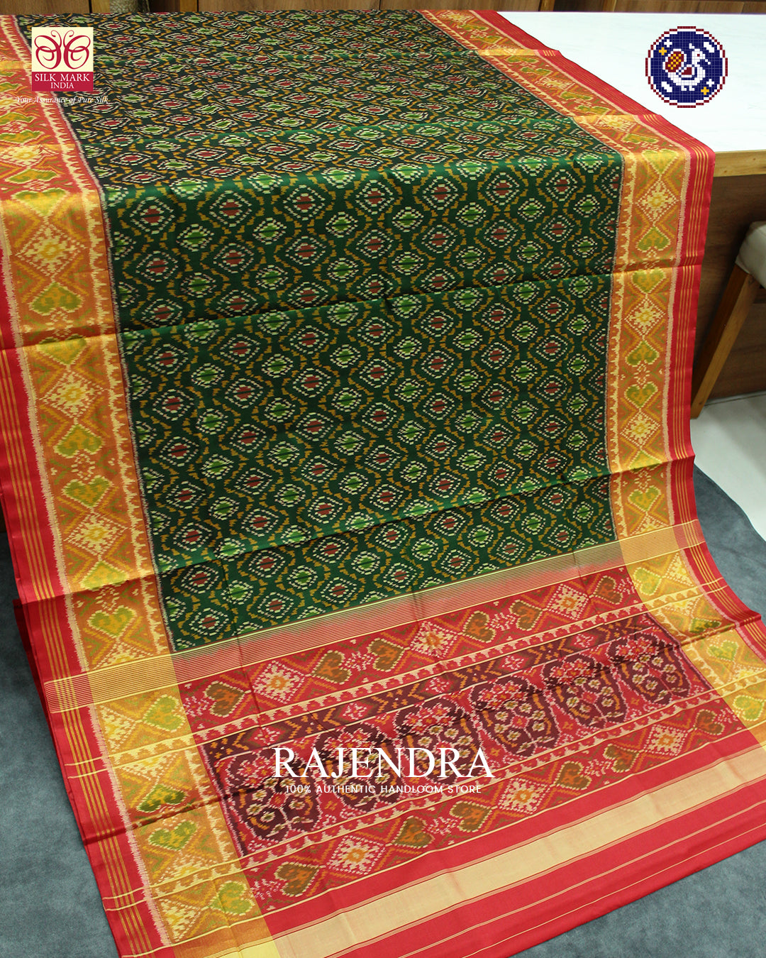 Exclusive Chanda Design Red and Green Rajkot Patola Saree