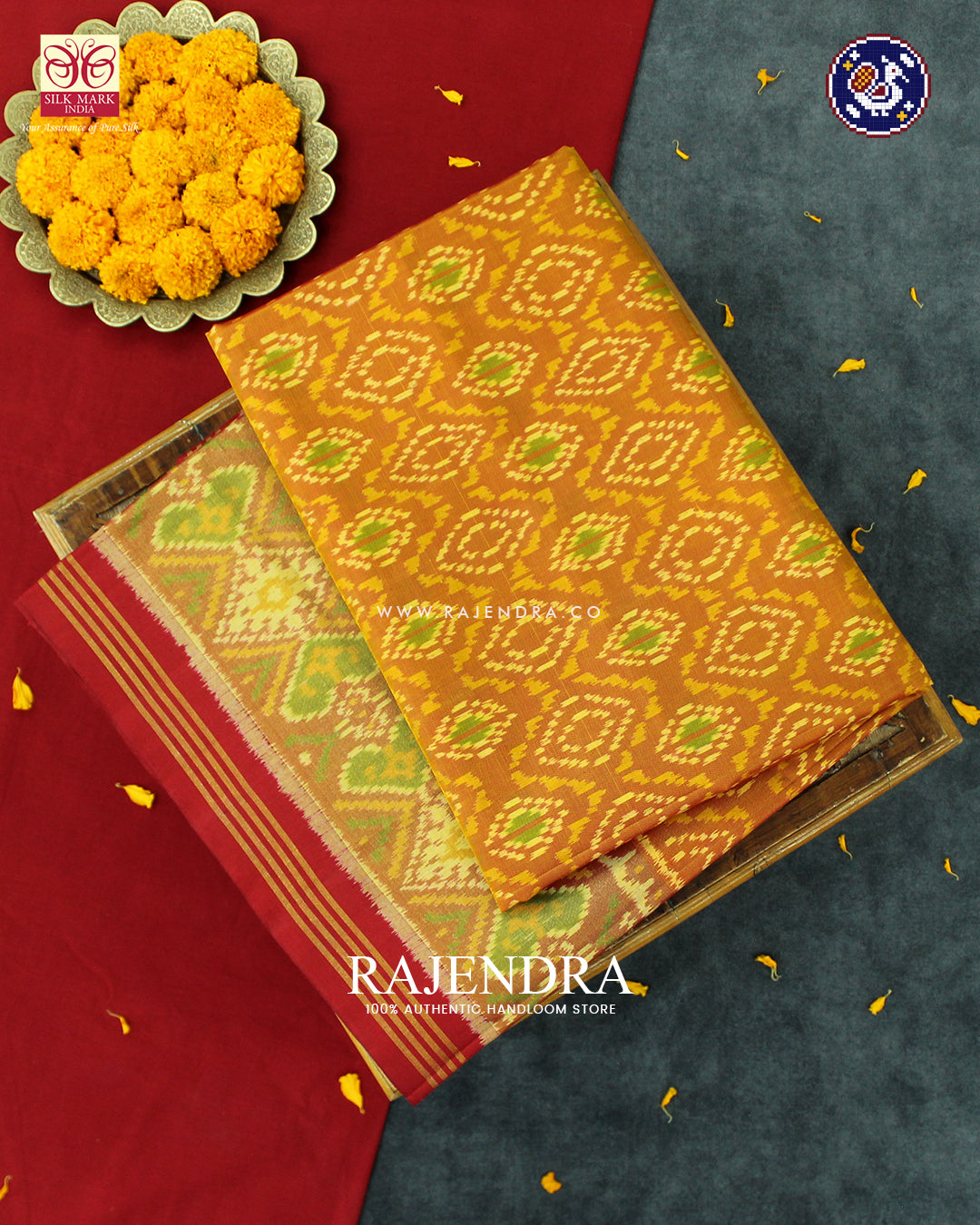 Traditional Chanda Design Red and Mustard Rajkot Patola Saree