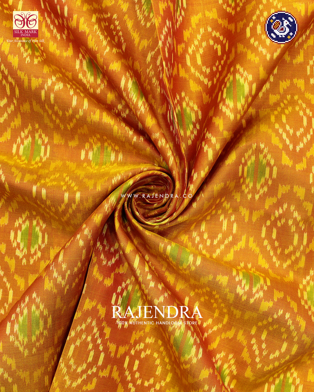 Traditional Chanda Design Red and Mustard Rajkot Patola Saree