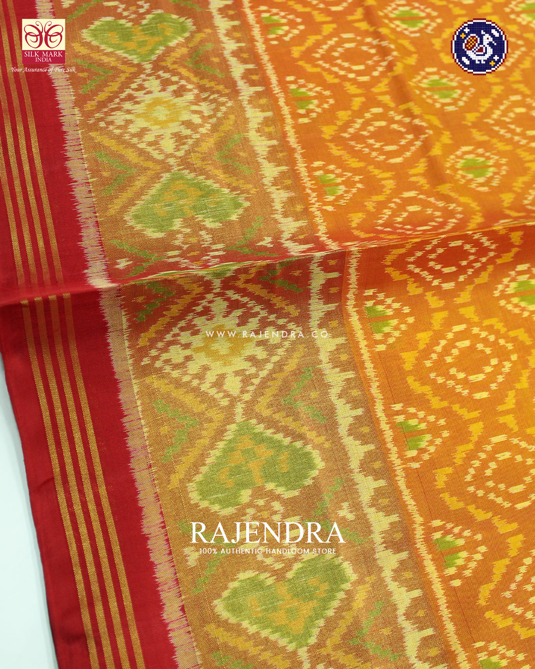 Traditional Chanda Design Red and Mustard Rajkot Patola Saree