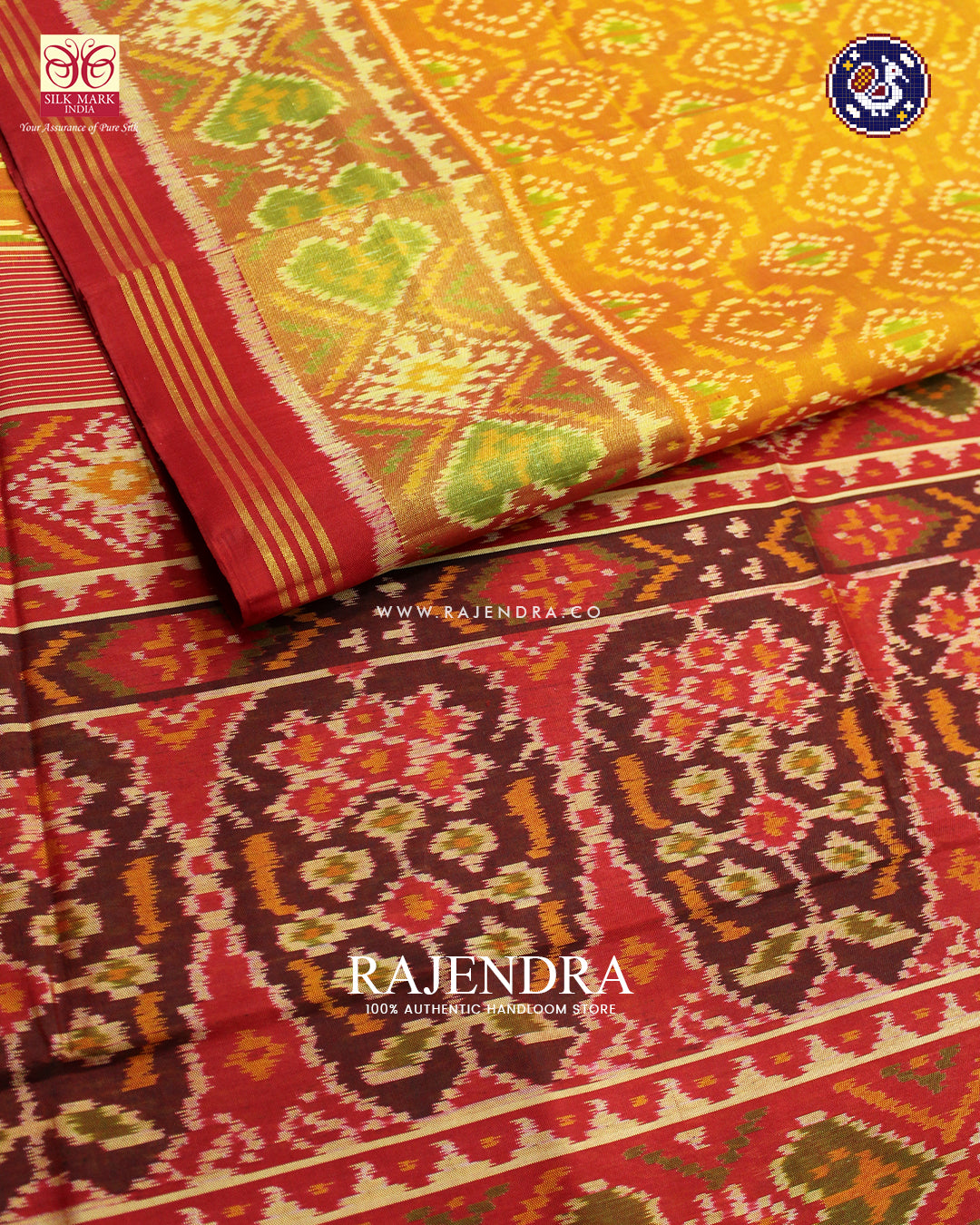 Traditional Chanda Design Red and Mustard Rajkot Patola Saree